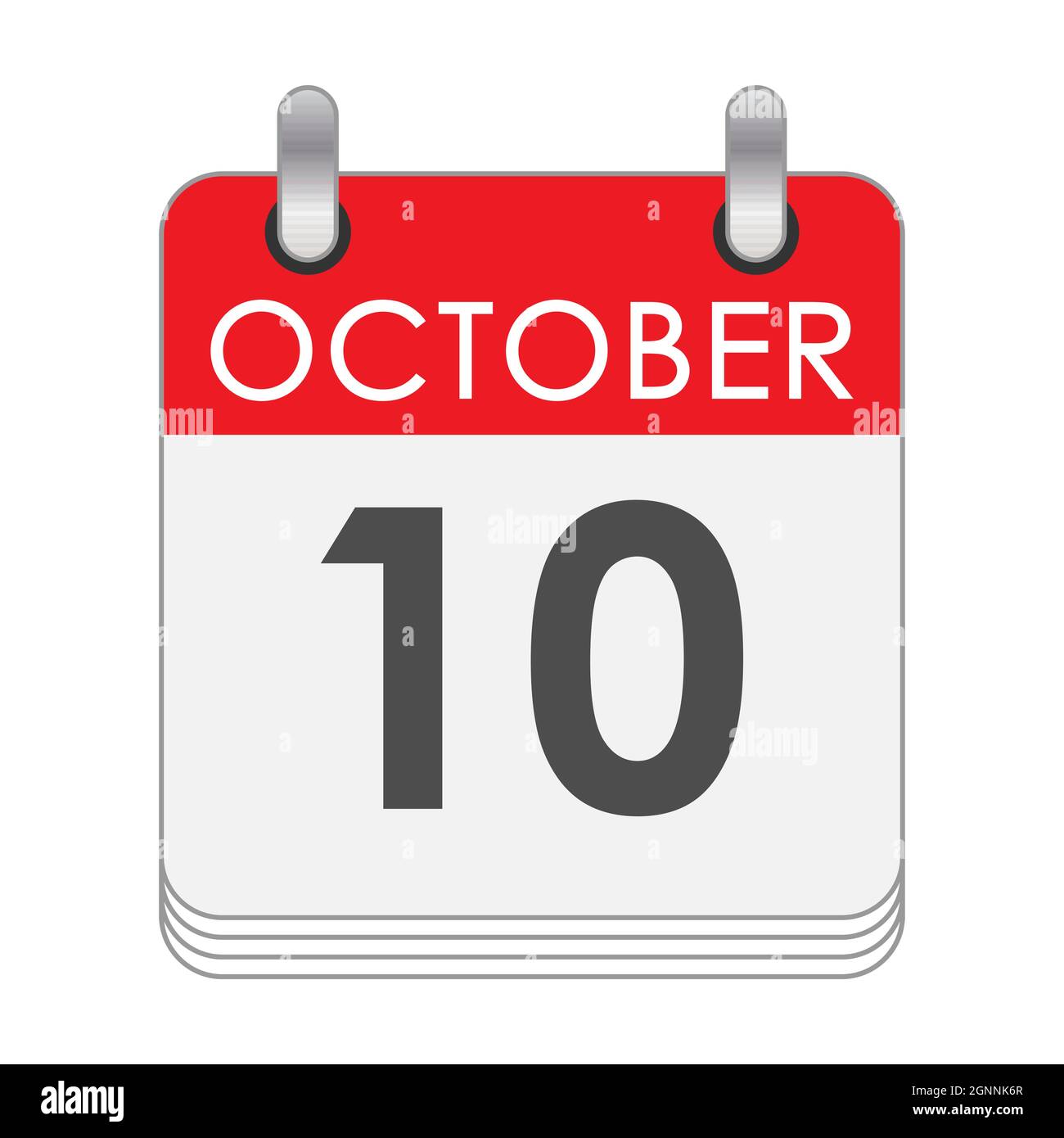 October 10. A leaf of the flip calendar with the date of October 10. Flat style Stock Vector