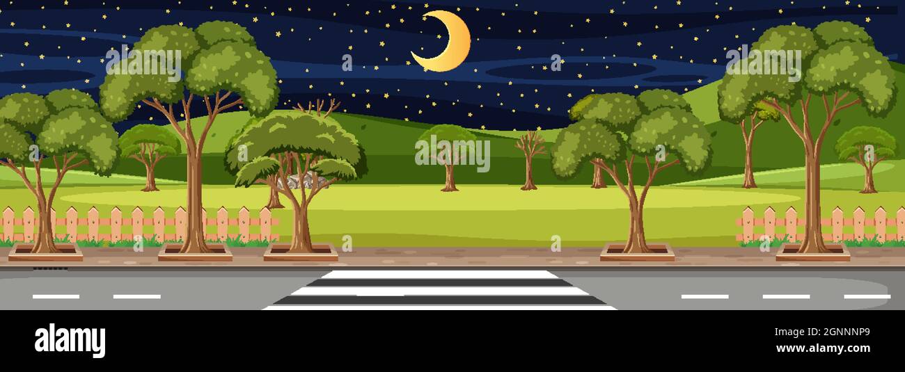 Park horizontal scene at night time illustration Stock Vector Image ...