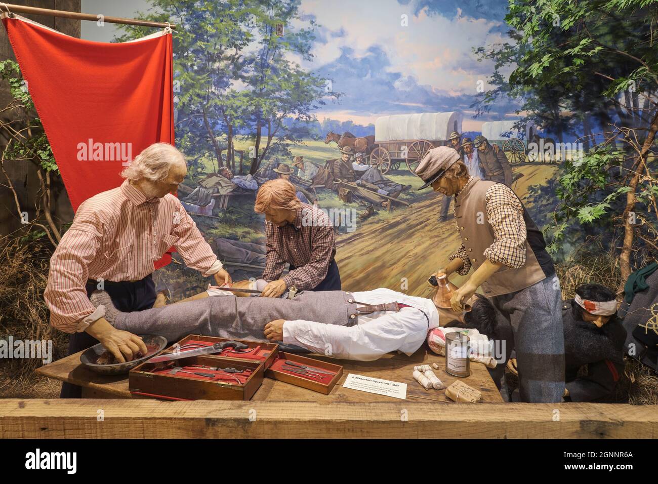 A field operation on a makeshift door. At the National Civil War Medicine Museum in Frederick, Maryland. Stock Photo