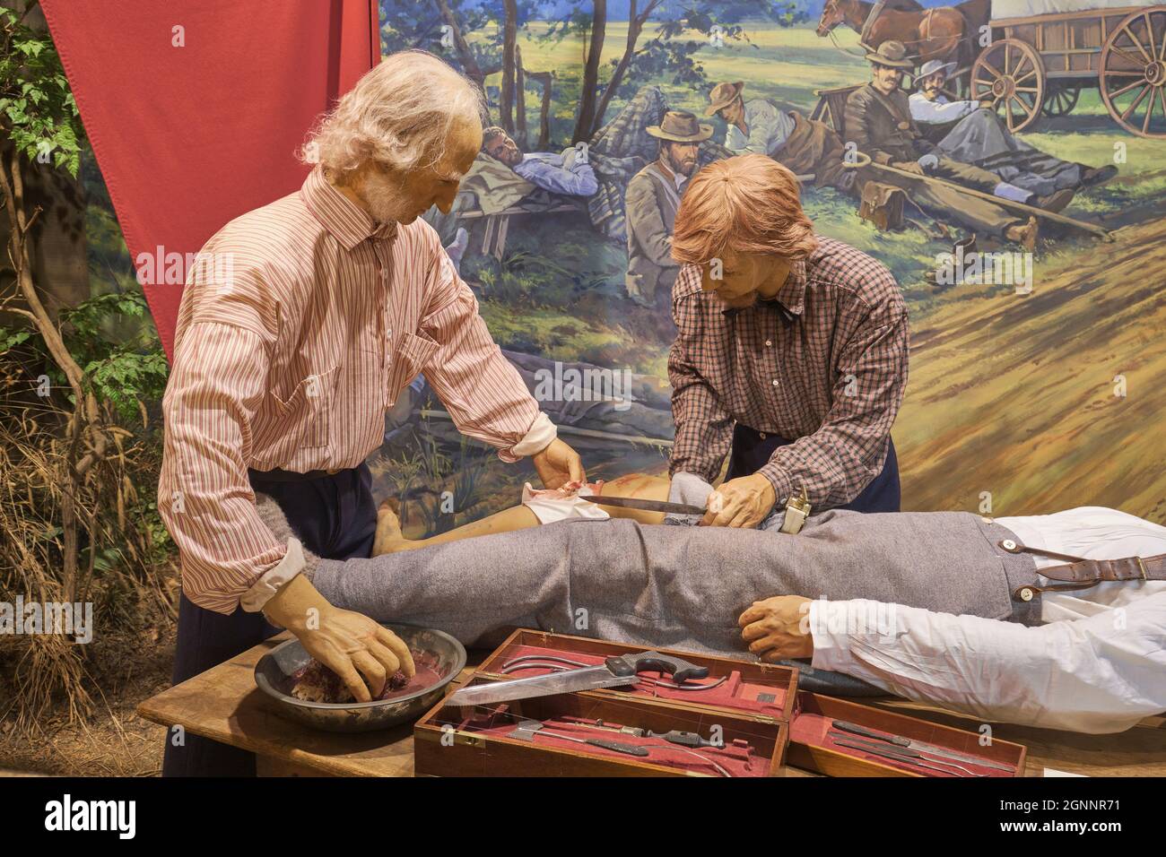 A field operation on a makeshift door. At the National Civil War Medicine Museum in Frederick, Maryland. Stock Photo