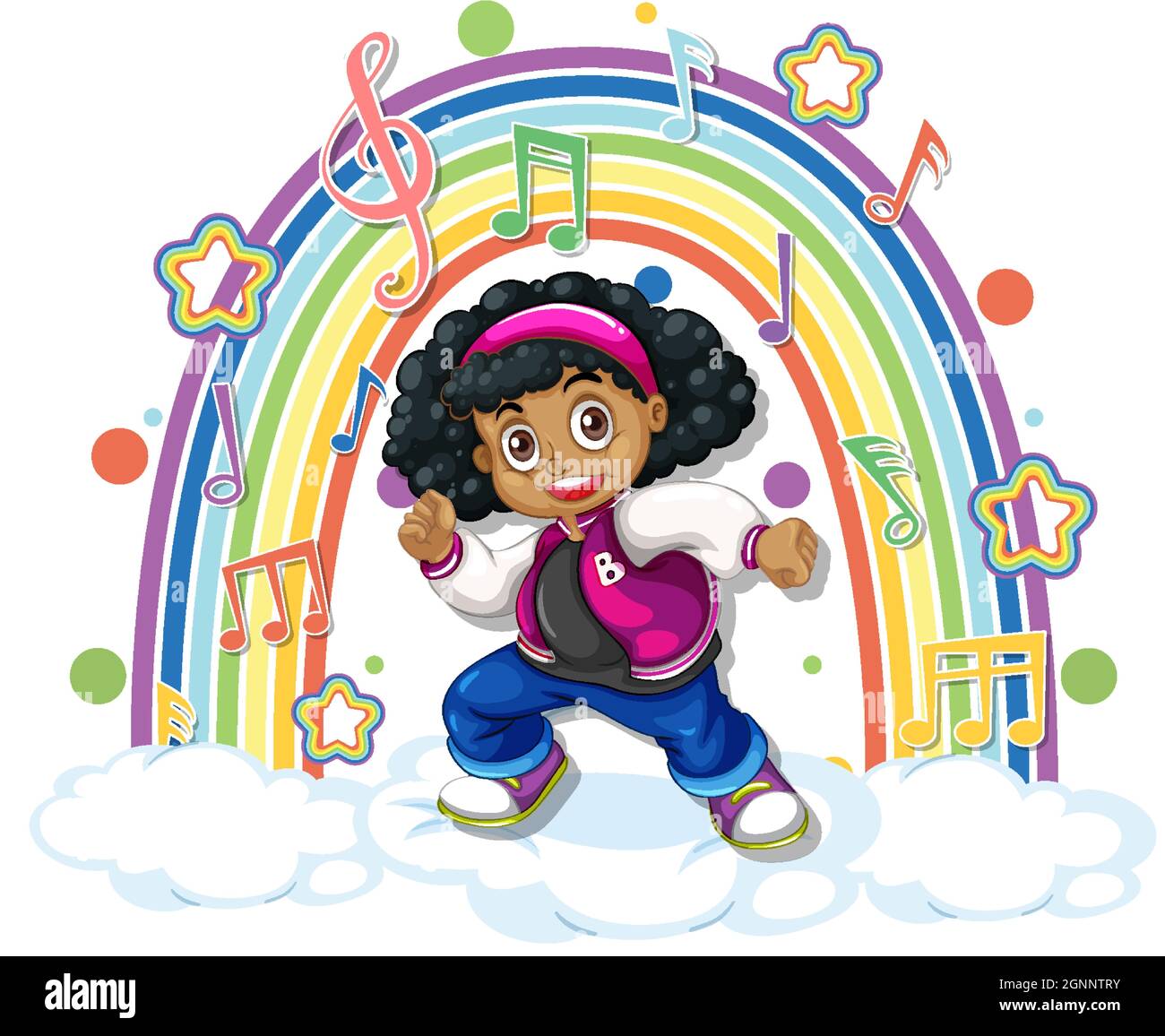 Girl with melody symbols on rainbow illustration Stock Vector Image ...