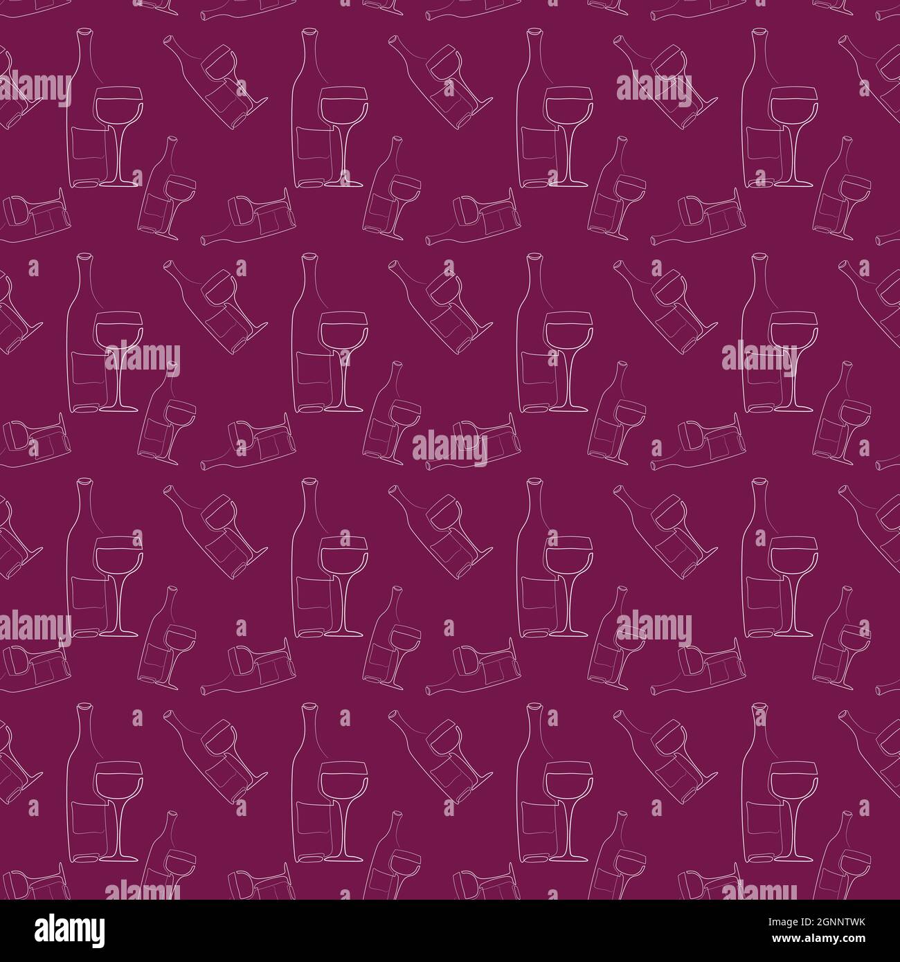 Seamless pattern with drawing in one line style soft drink booze party serving Stock Vector