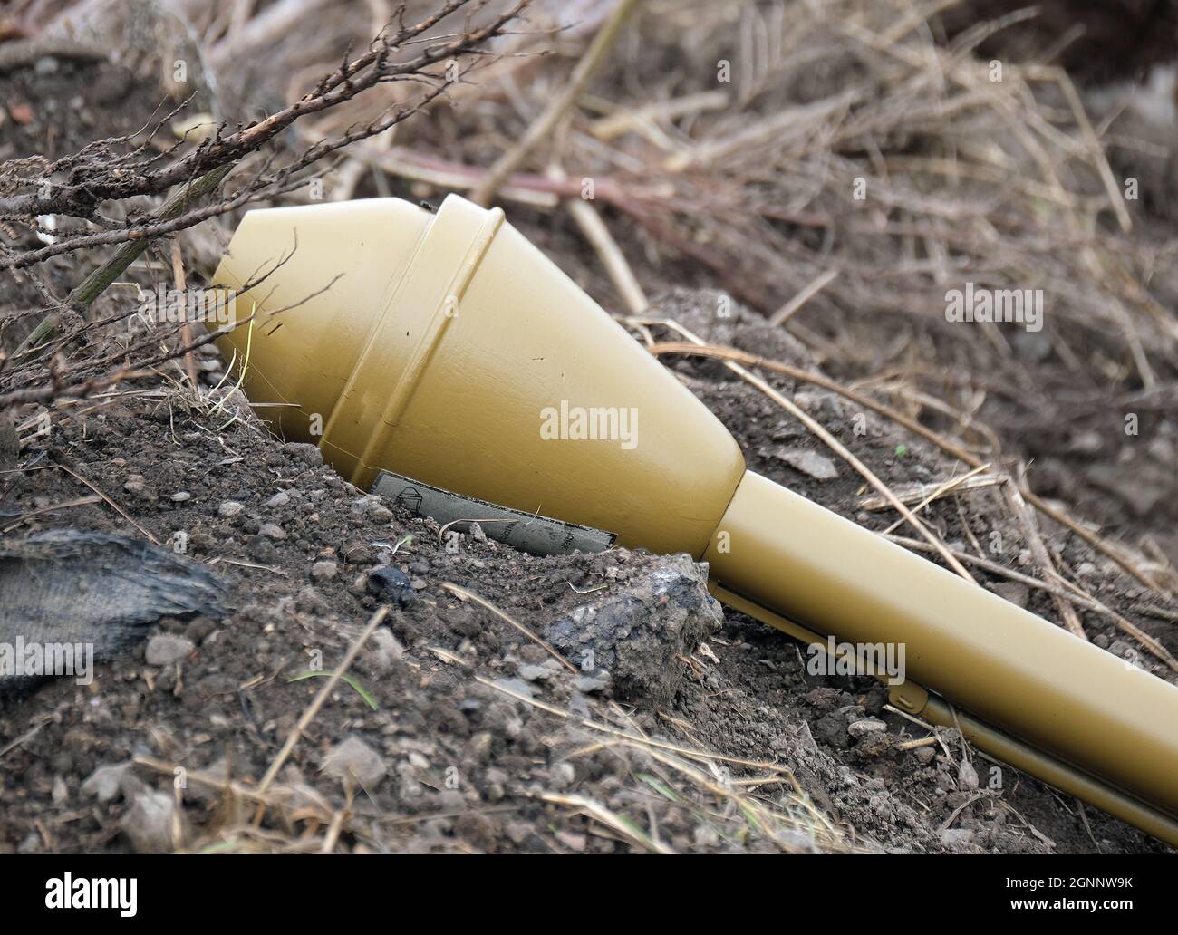 The Panzerfaust was an inexpensive, single shot, recoilless German anti-tank weapon of World War II. Shaped explosive charge. Stock Photo