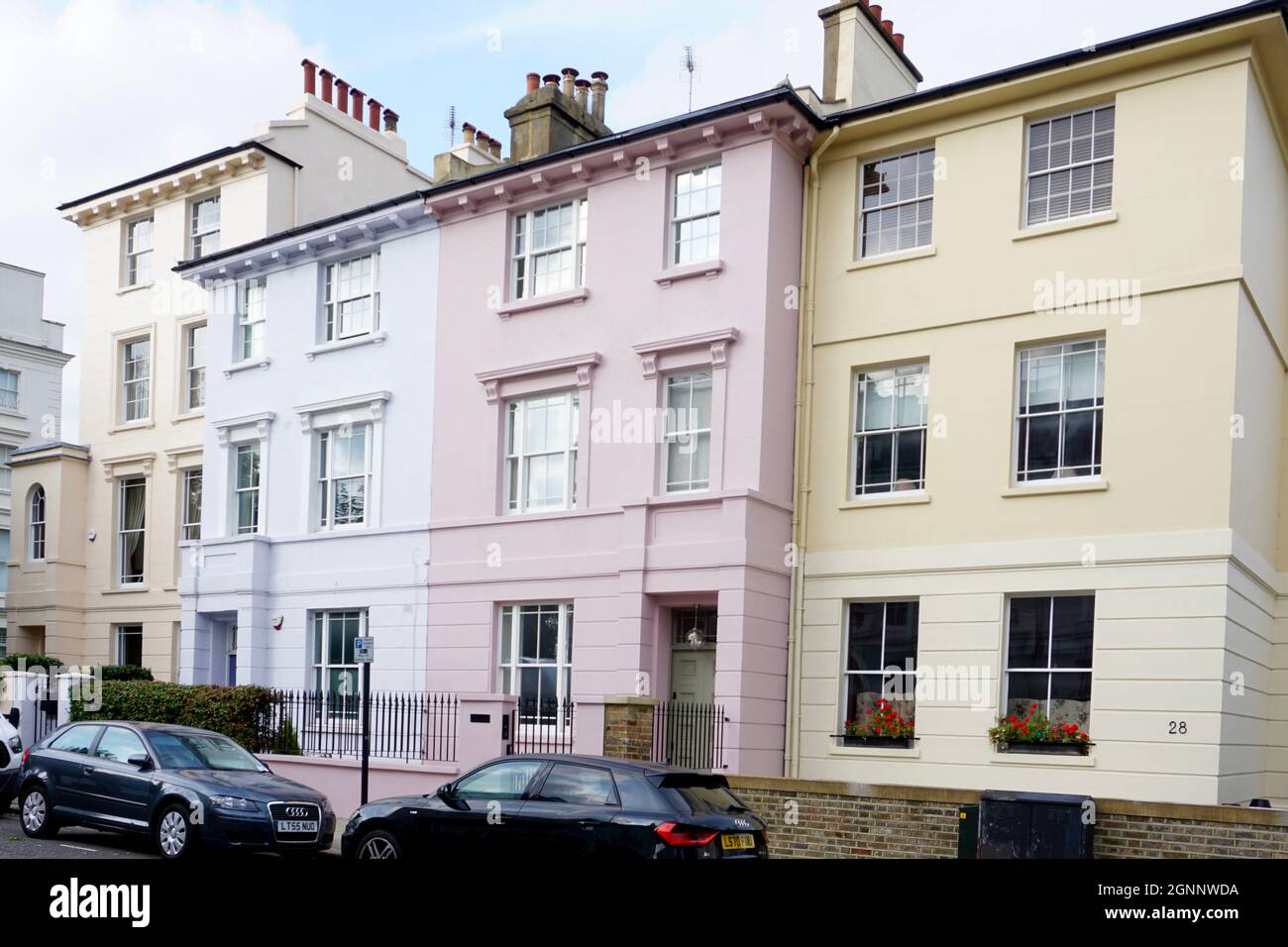 Colourful pastel terraced houses, Primrose Hill, London United Kingdom