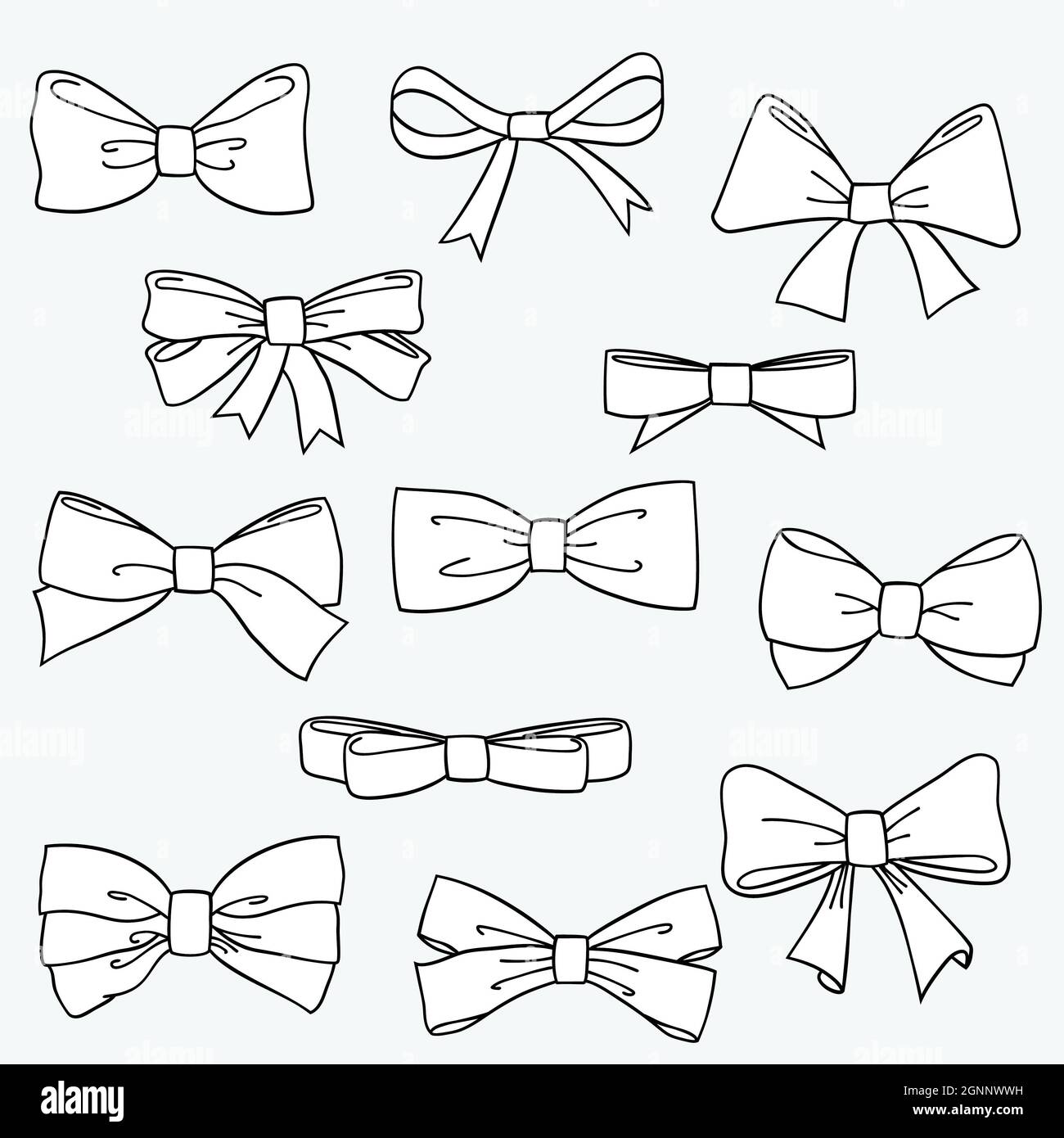 Hand Drawn Bows. Bow Tie illustration. Ribbon Fashion Accessories ...