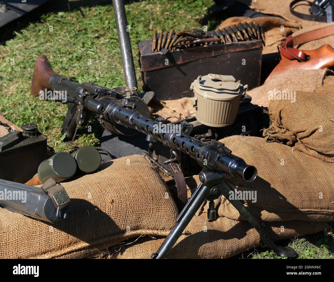 The MG 34 is a German recoil-operated air-cooled machine gun, first tested in 1929, and issued to units in 1936.  MG 42, cheaper. version. Stock Photo