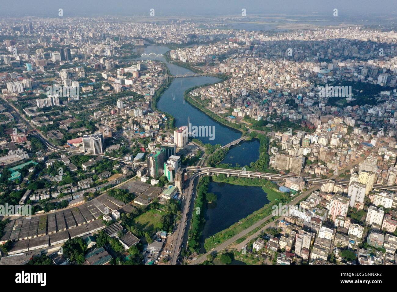 Dhaka, Bangladesh - September 24, 2021: The Bird's-eye view of Hatirjheel area at Dhaka city in Bangladesh. Stock Photo