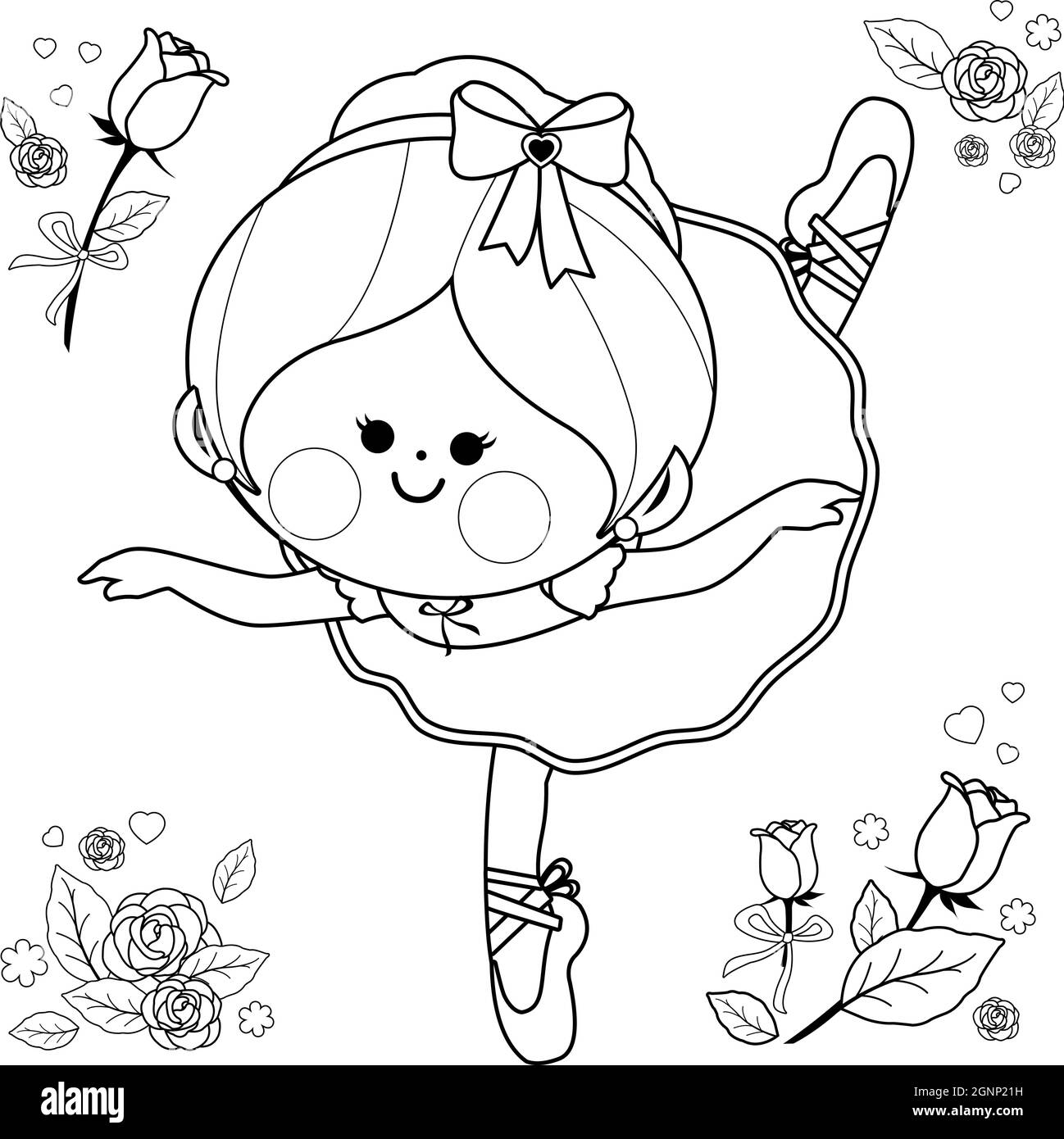 Beautiful ballerina girl. Vector black and white coloring page Stock ...