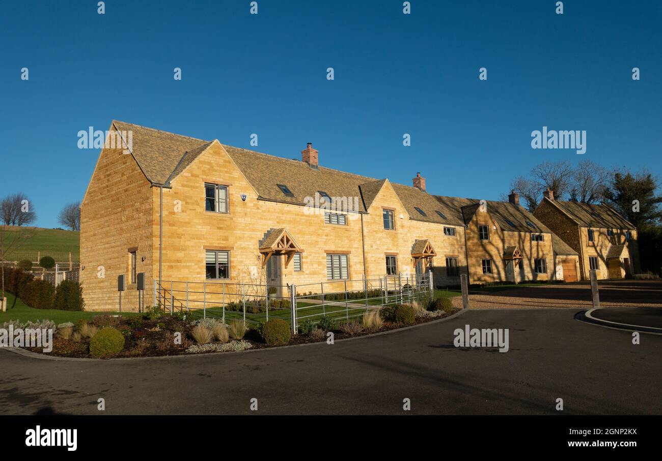 Small development of new attractive linked Cotswold stone houses near Chipping Campden Cotswolds UK Stock Photo