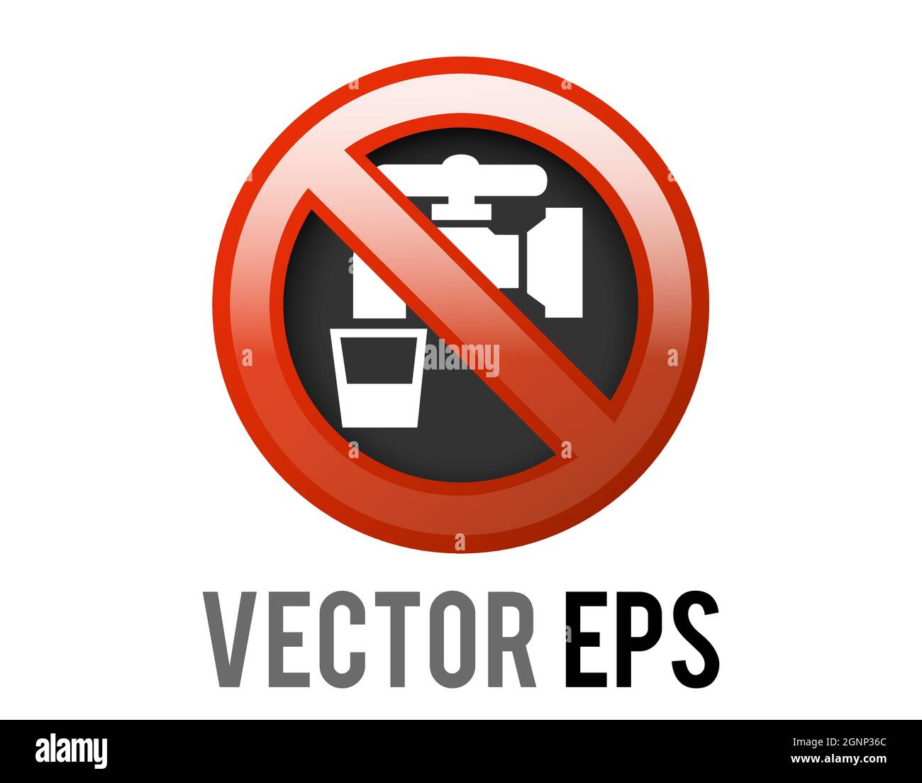 The isolated vector circle restricted icon with water tap, cup and  red stroke, indicating that water is not safe for drinking Stock Vector