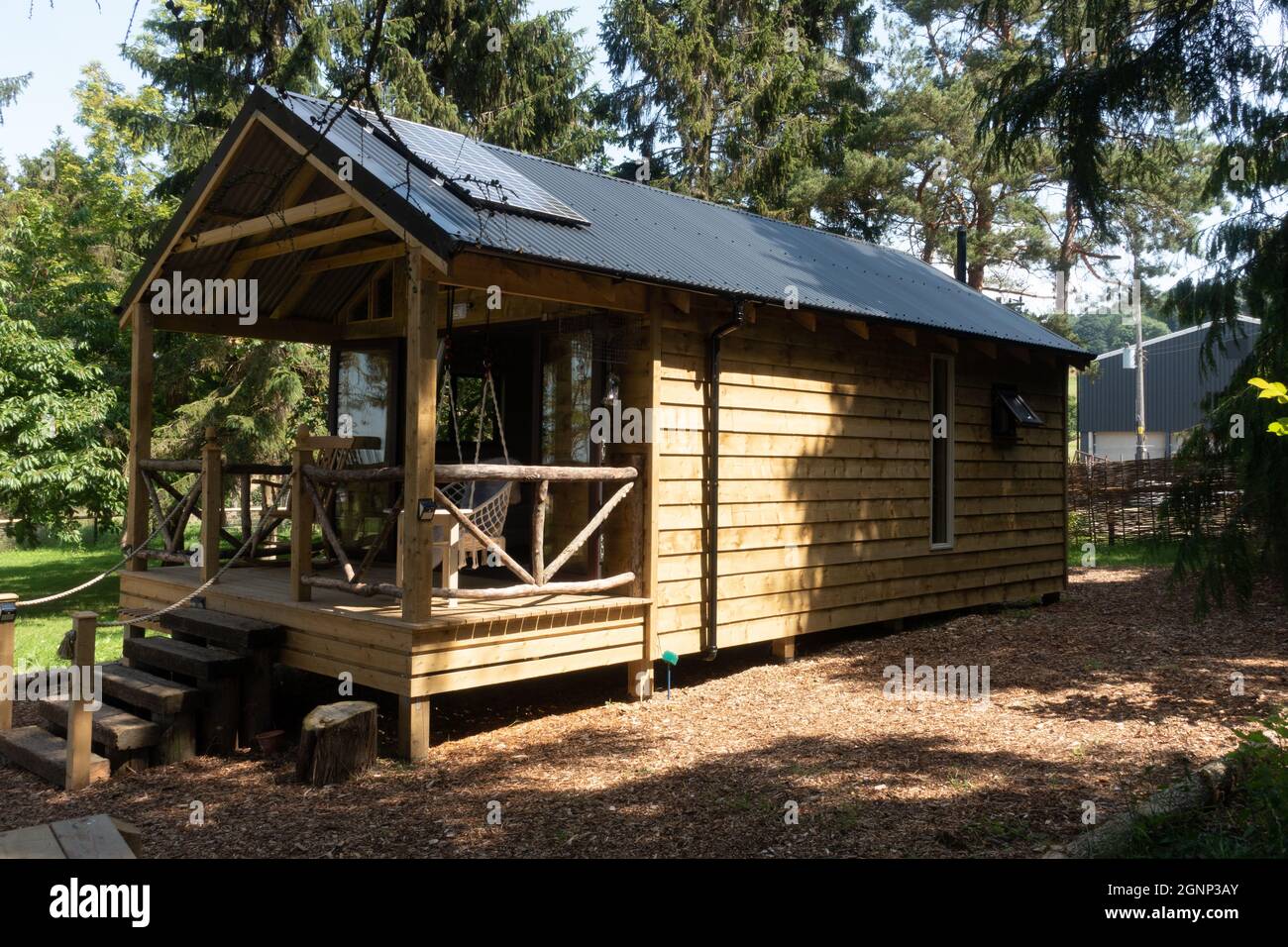 Pine Lodge Timber Built Eco Glamping Cabin Cotswolds UK Stock Photo Alamy
