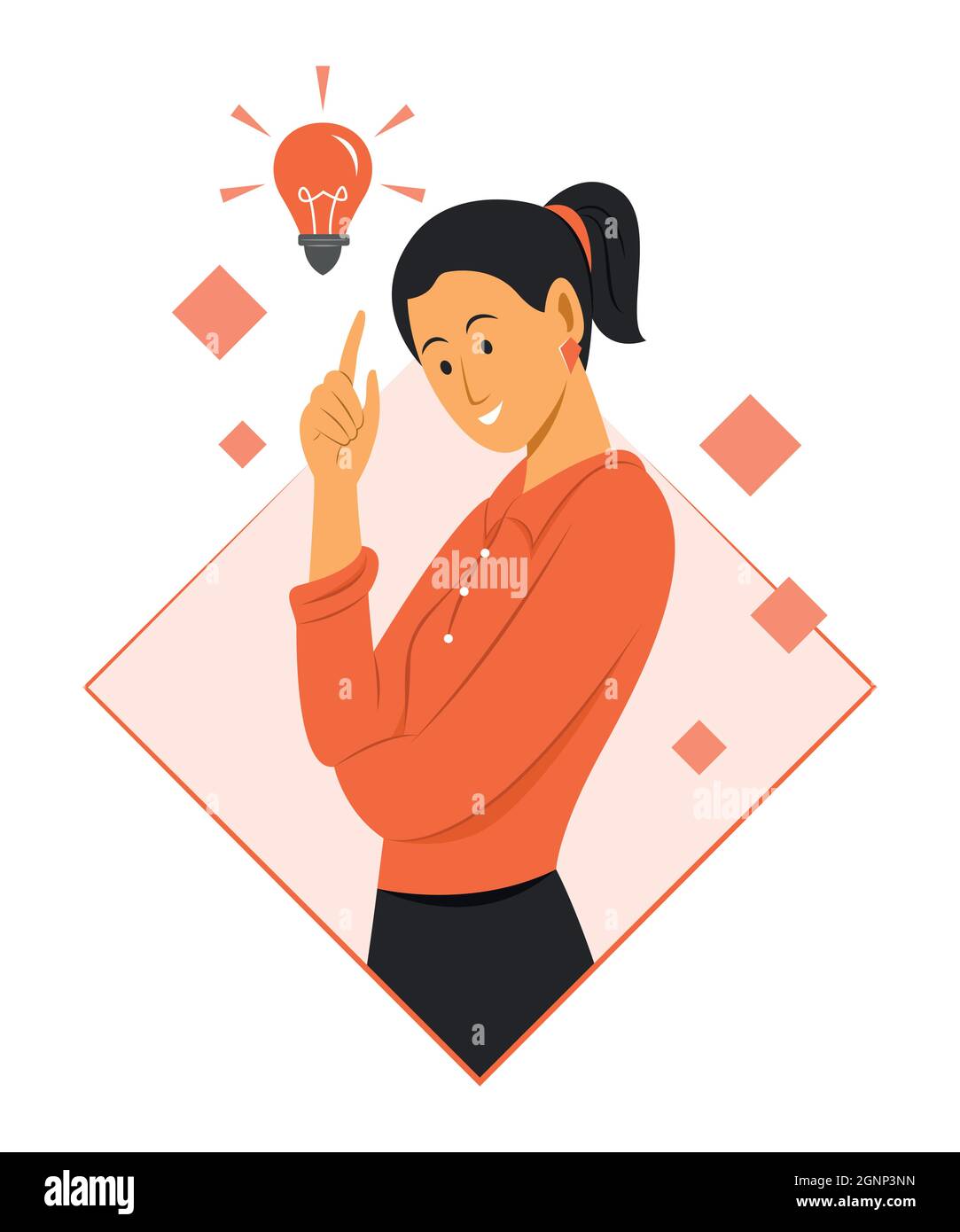 Woman Thinking Good Idea with a Bulb Symbol of Good Idea Stock Vector