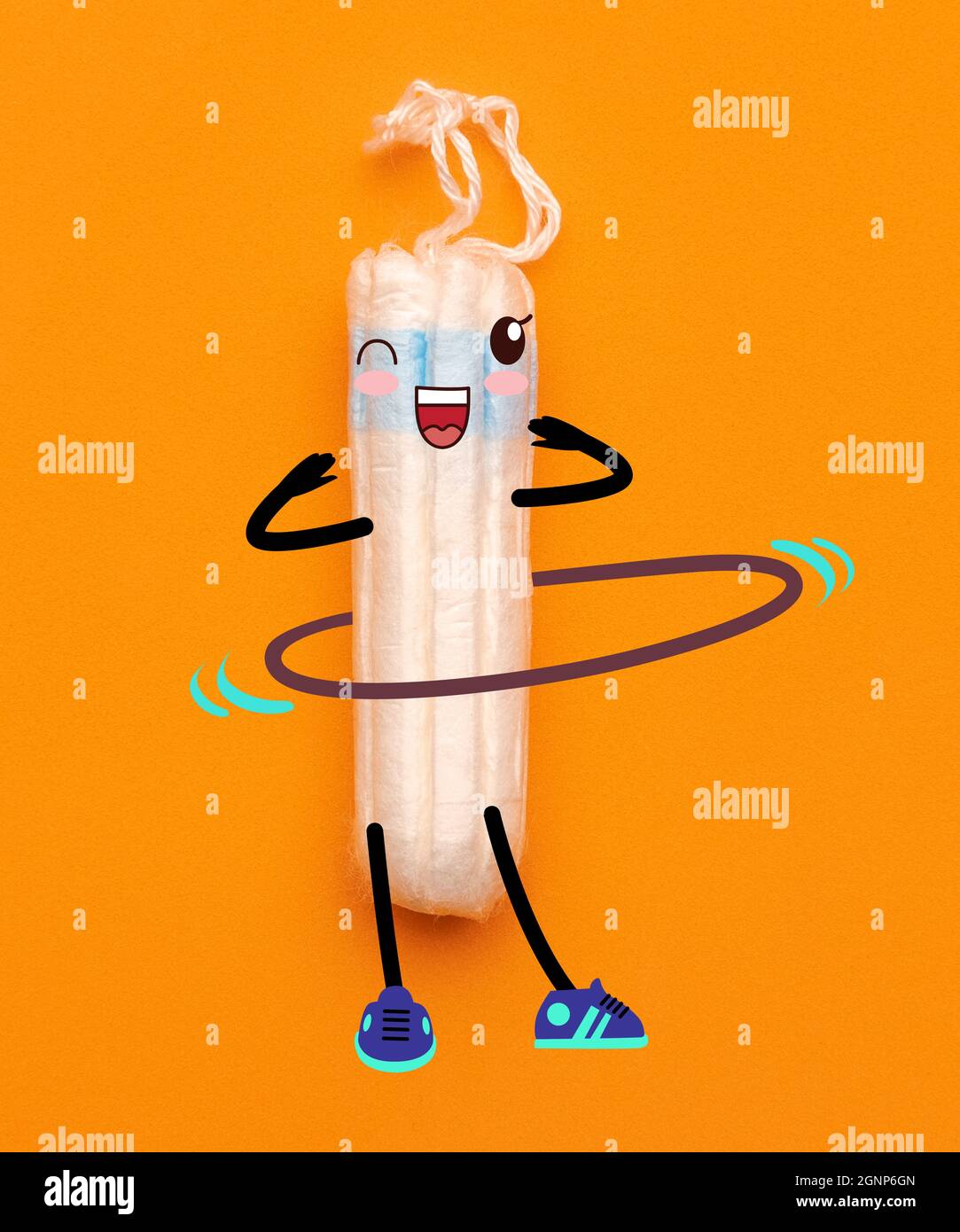 Contemporary art collage of tampon with cartoon drawings isolated over  orange background. Free movement Stock Photo - Alamy