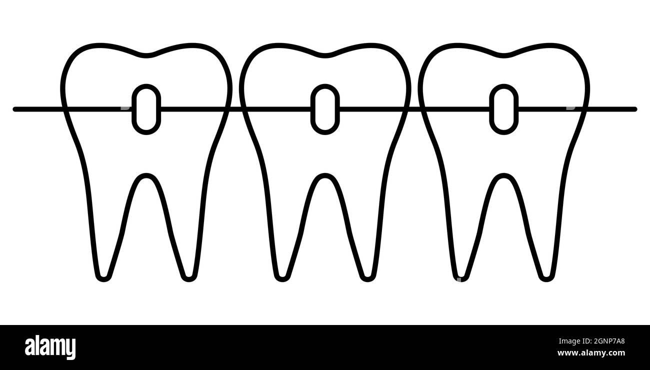 Dental braces icon, orthodontic teeth alignment for a beautiful smile Stock Vector