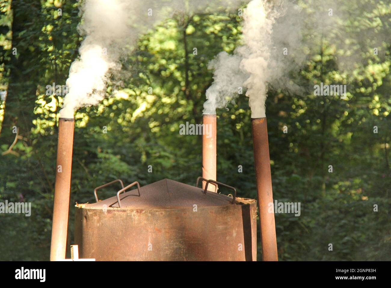 The Smoking Chimneys of a Charcoal Making Oven Stock Photo Alamy