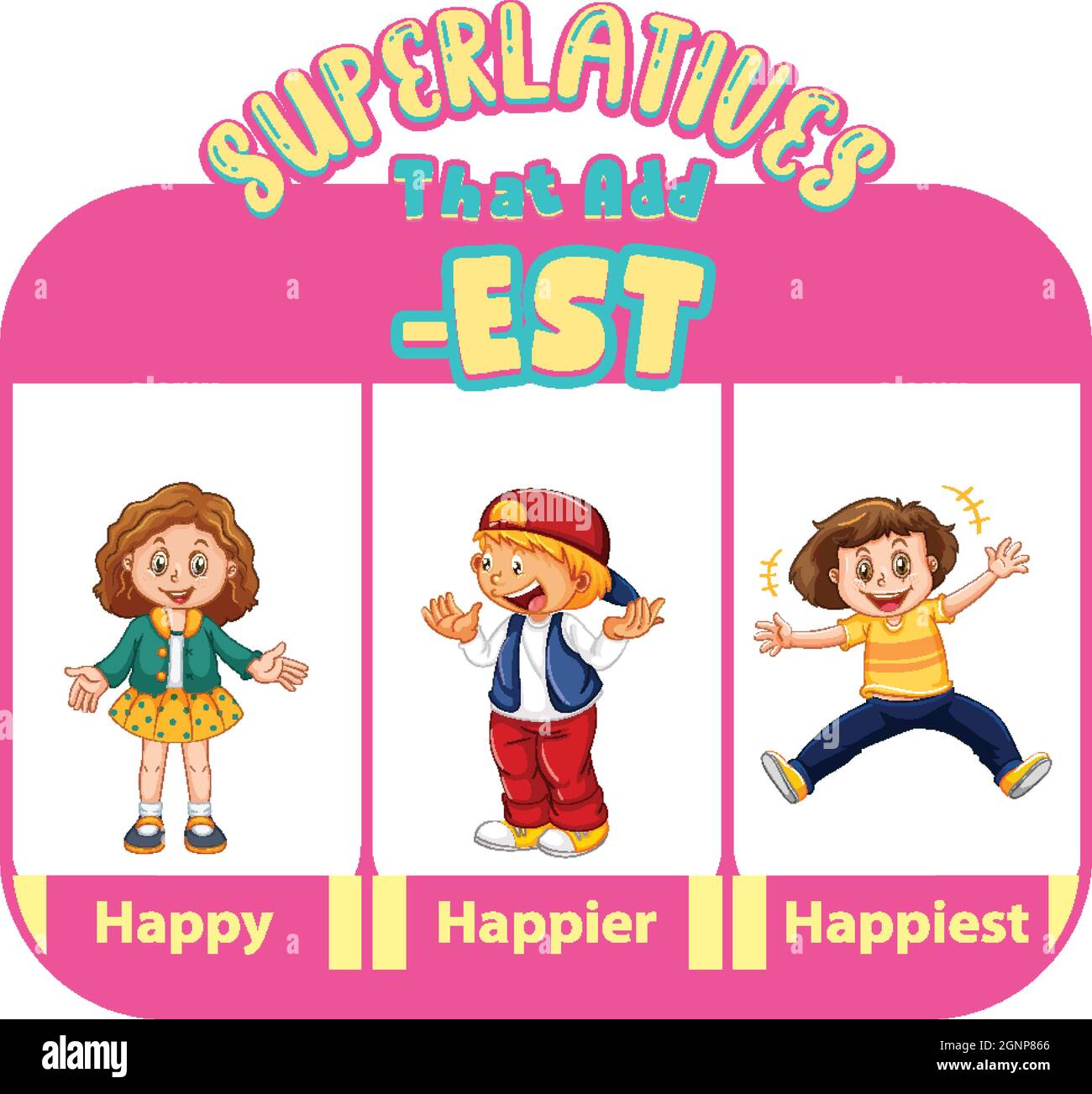 comparative-and-superlative-adjectives-for-word-happy-illustration