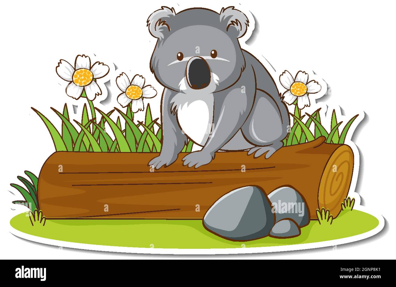 Cute koala sitting on a log sticker illustration Stock Vector Image ...