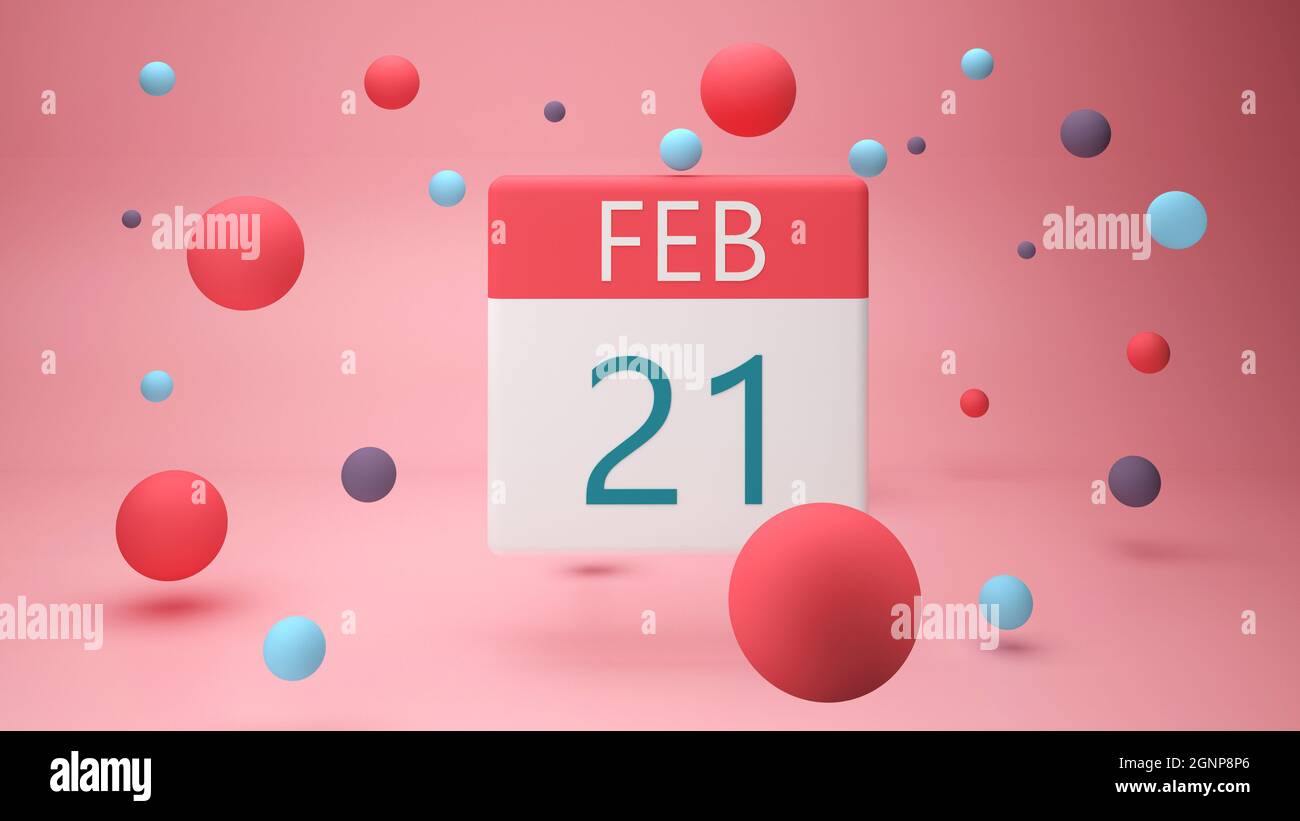 February 21 on a white calendar page, 3d render Stock Photo - Alamy