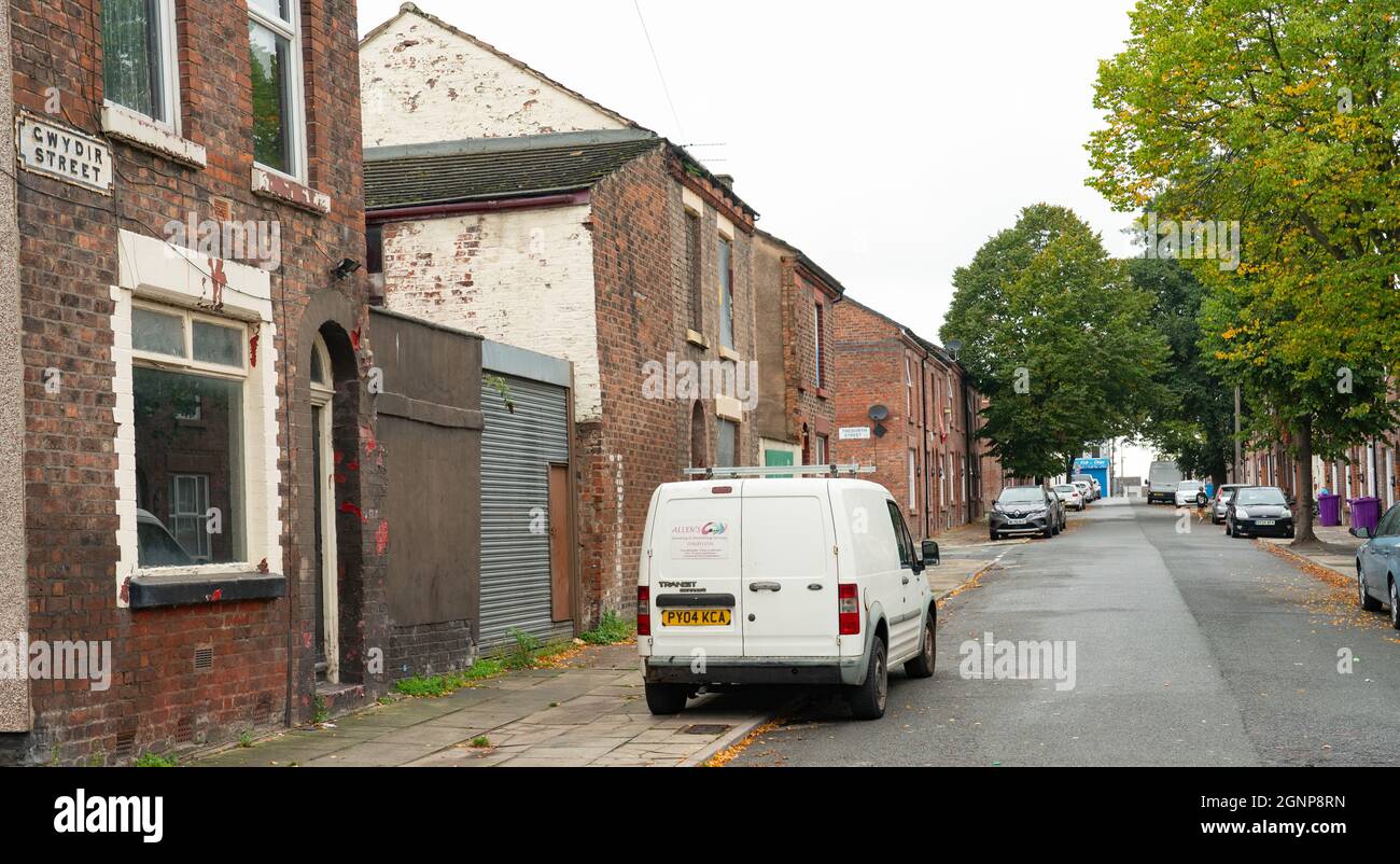 Gwydir Street, Toxteth, Liverpool 8, one of the many 'Welsh Streets' built by Welsh builders in Victorian Liverpool. Taken in September 2021. Stock Photo