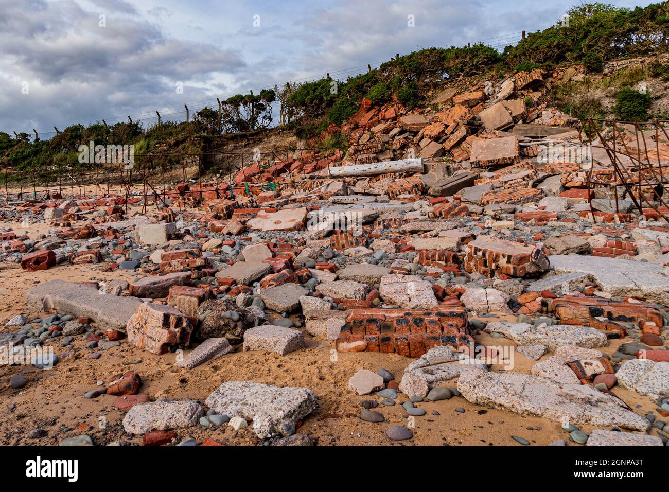 Signs of Coastal Erosion on a Beach at Powfoot Dumfries and Galloway in Scotland Stock Photo