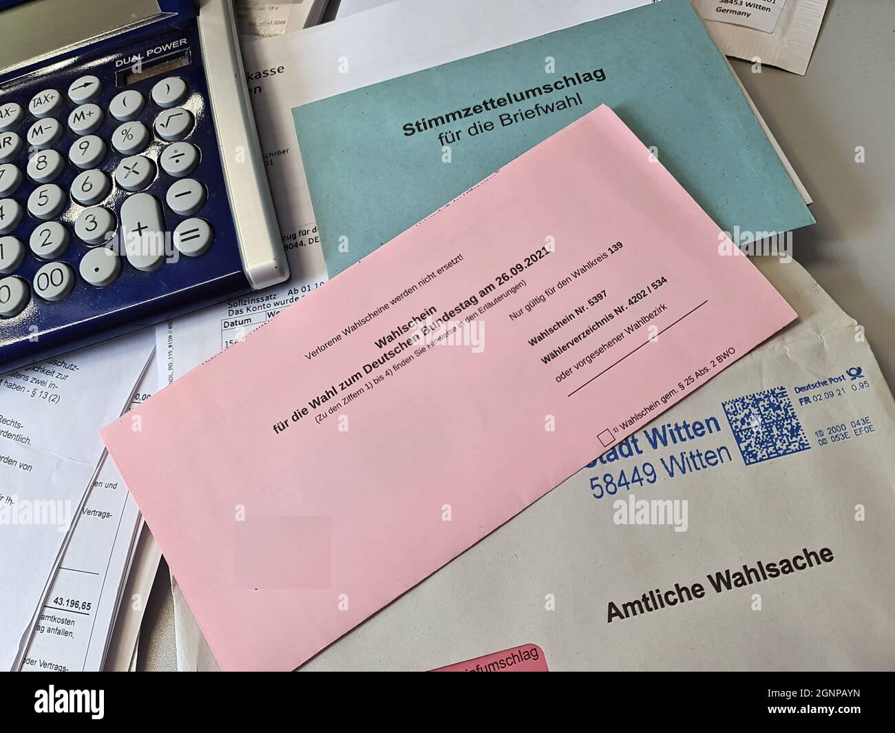 postal vote forms for federal election 2021-09-26 in Witten, Germany, North Rhine-Westphalia, Ruhr Area, Witten Stock Photo