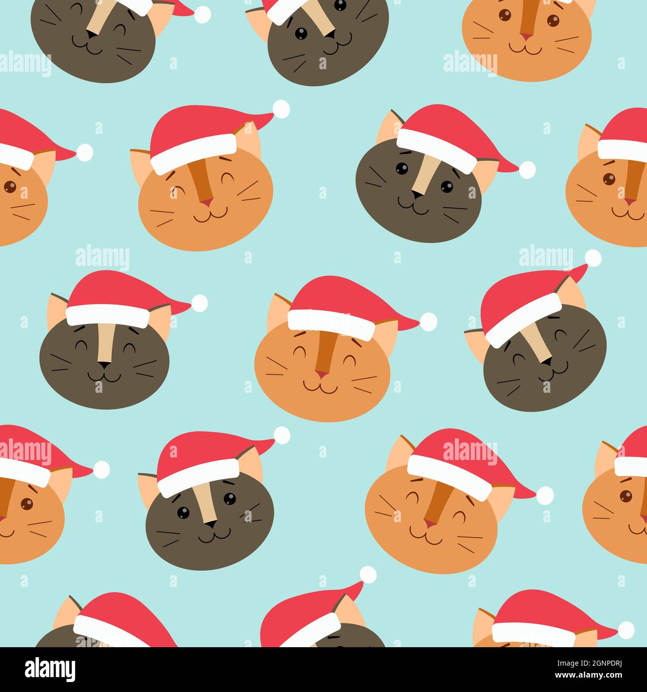 Seamless pattern with cats in Christmas hats Stock Vector