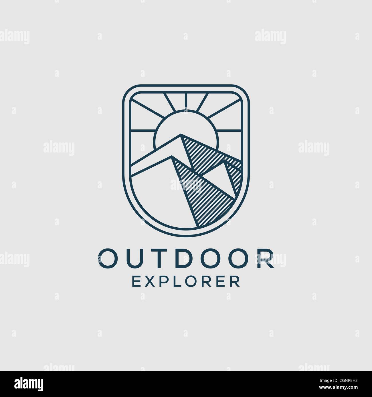line art outdoor explorer logo design, Vector graphic for outdoor mountain sign symbol. Stock Vector