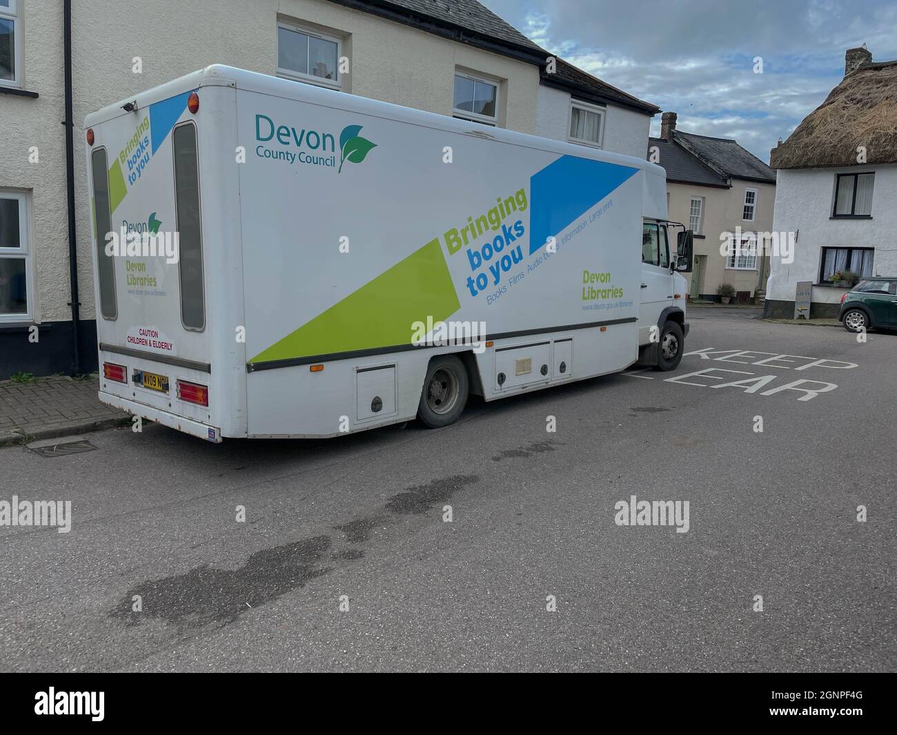 Devon County Council Mobile Library Bringing Reading Books to Rural Communities Parked it the Village of Winkleigh Stock Photo