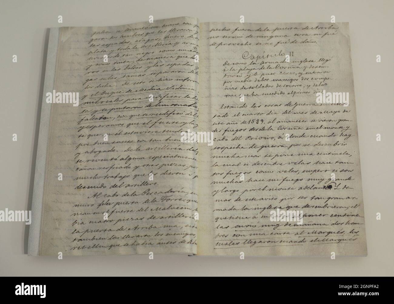 Diary and relation of the siege of Corunna by the English Armada, 1589, by Captain Juan Varela. Manuscript, facsimile of the 19th century. From the Royal Galician Academy. María Pita House Museum. Corunna, Galicia, Spain. Stock Photo