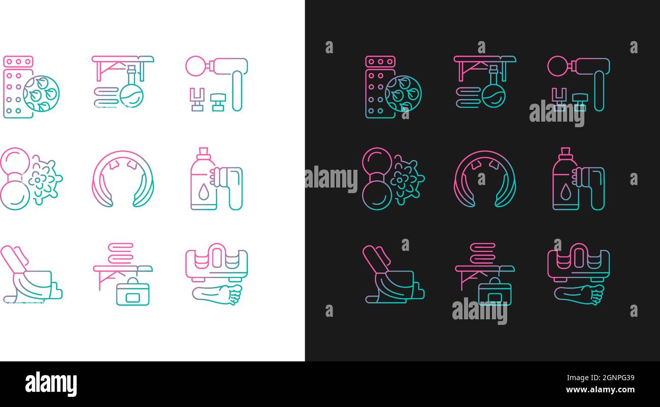 Electric massagers gradient icons set for dark and light mode Stock Vector
