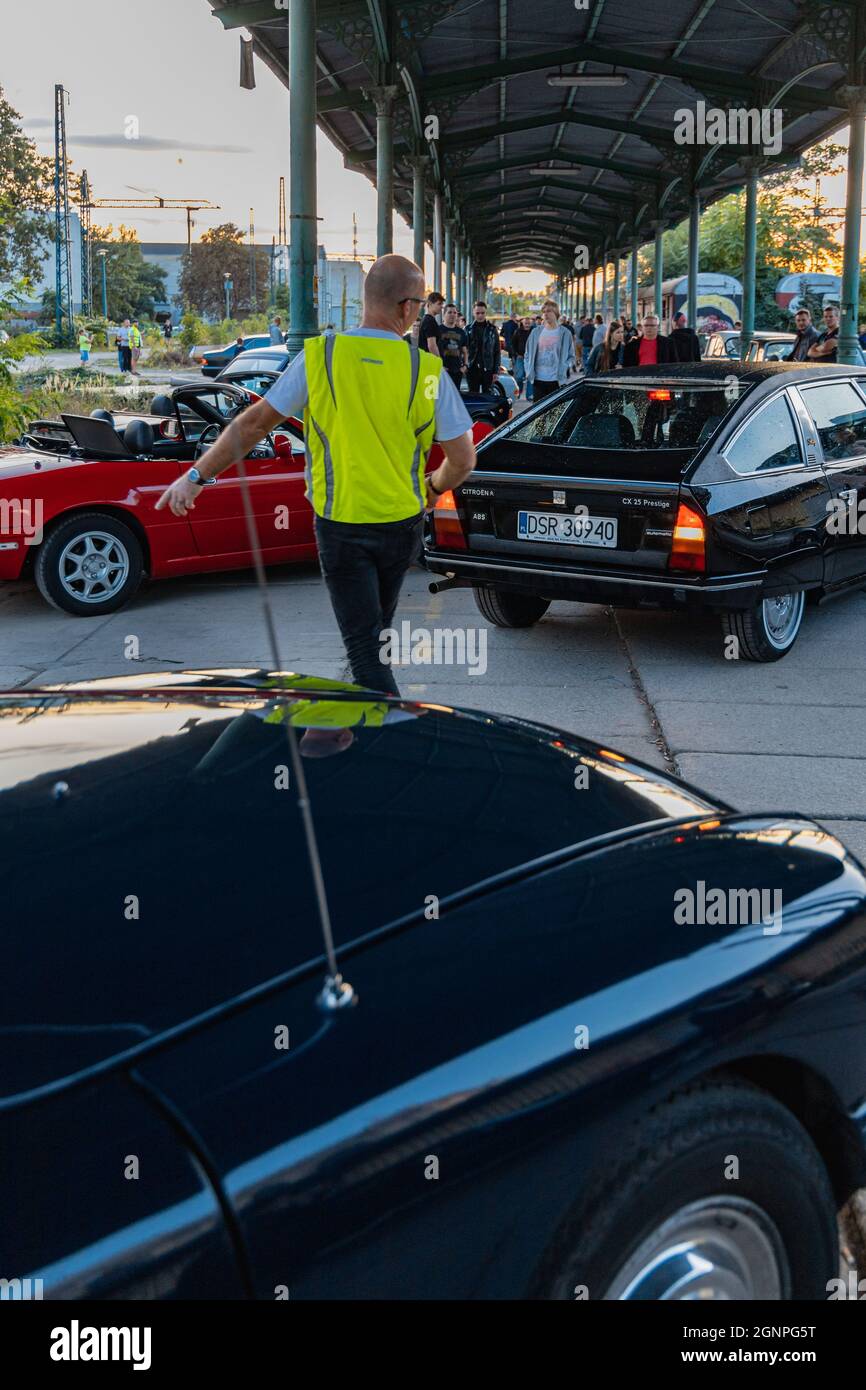 Wroclaw, Poland - September 17 2020: Meeting of fans of old cars at old Swiebodzki railway station Stock Photo