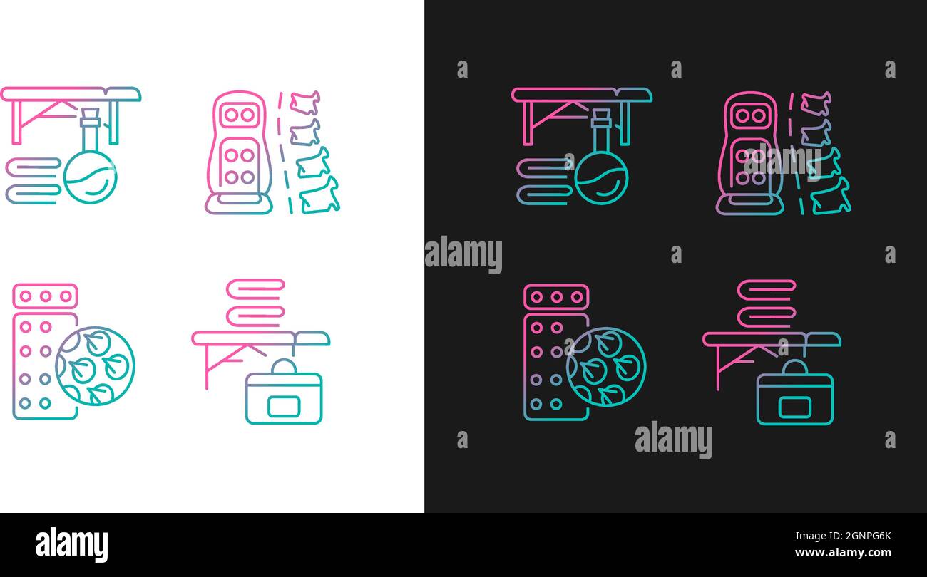 Back massage equipment gradient icons set for dark and light mode Stock Vector