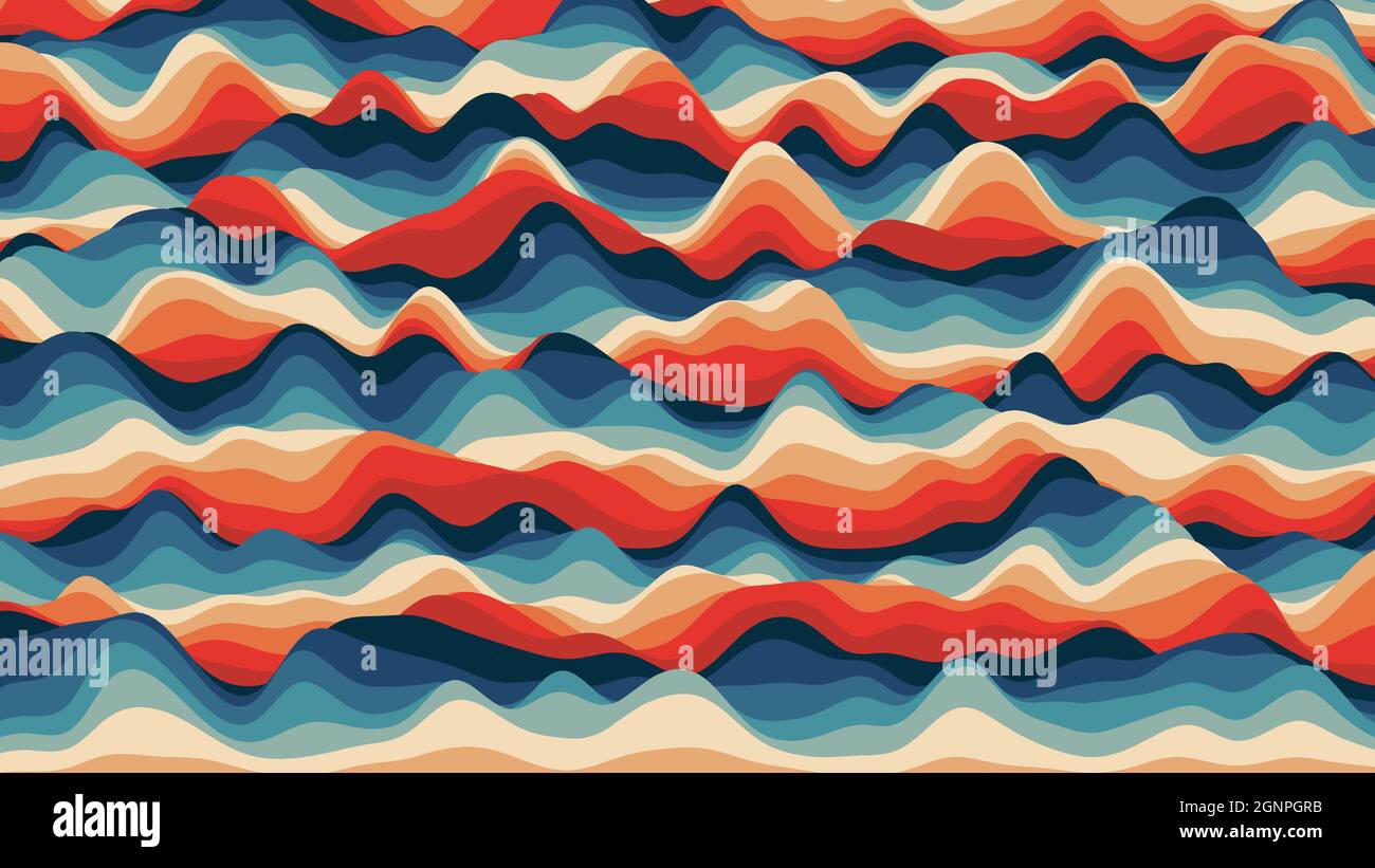 Retro reddish stripes colorful distorted backdrop. Procedural ripple ...