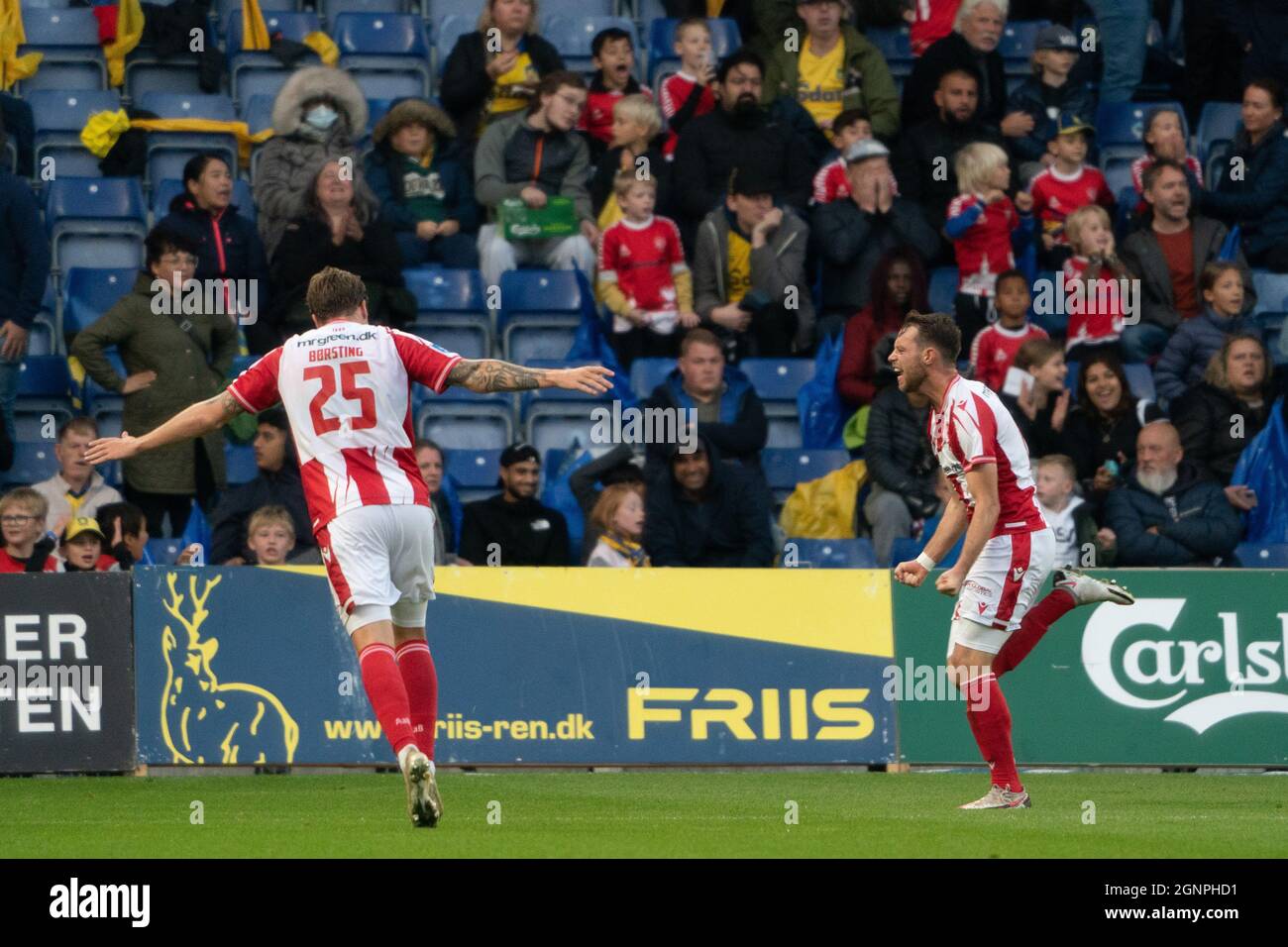 Brondby, Denmark. 26th Sep, 2021. Louka Prip (18) of Aalborg Boldklub scores for 0-1 during the 3F Superliga match between Broendby IF and Aalborg Boldklub at Brondby Stadion. (Photo Credit: Gonzales Photo/Alamy Live News Stock Photo