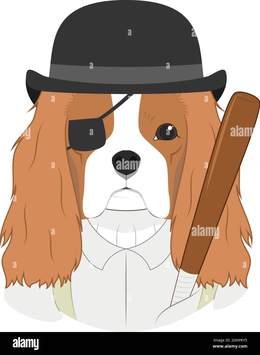 Halloween greeting card. Cavalier King Charles Spaniel dog with bowler