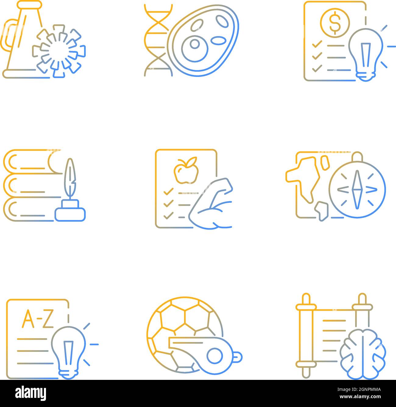 Various school subjects gradient linear vector icons set Stock Vector