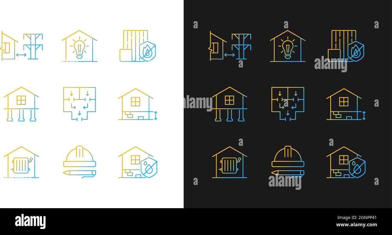 Building safety regulations gradient icons set for dark and light mode ...