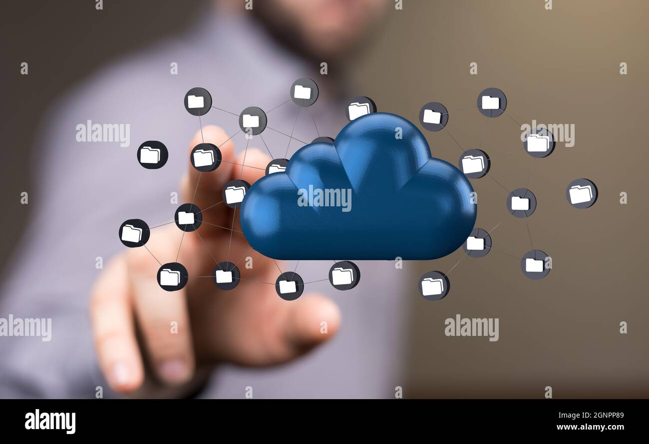 Close up shot on a 3d cloud computing concept, Abstract cloud connection technology background Stock Photo