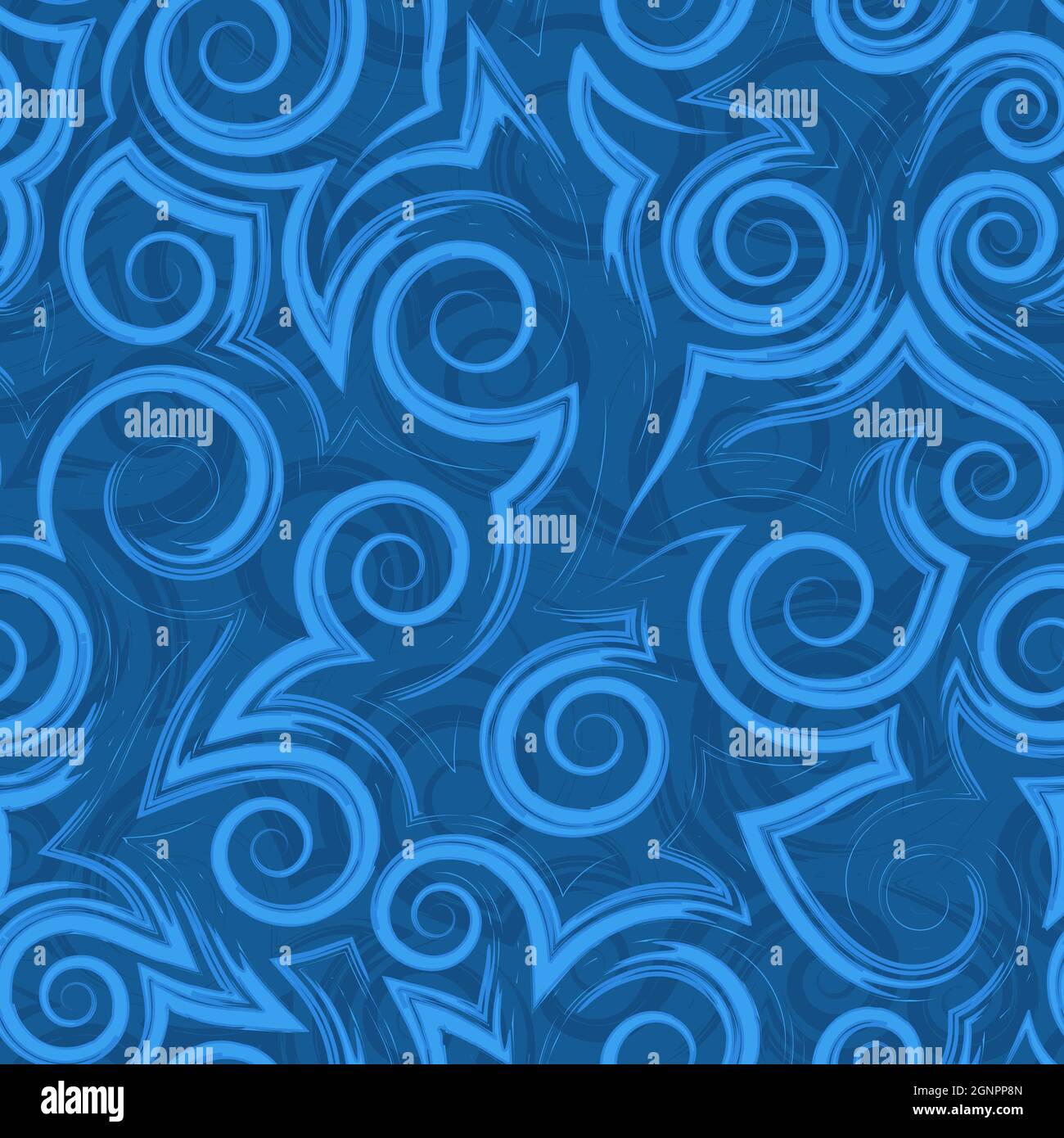 Seamless vector pattern of blue spirals curls and corners.Geometric ...