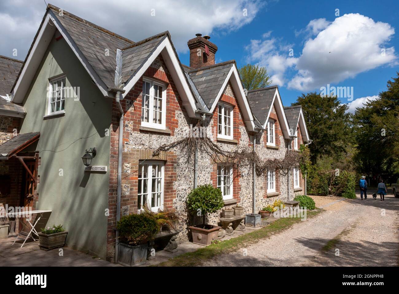 Brick and flint cottages, East Marden, West Sussex, UK Stock Photo