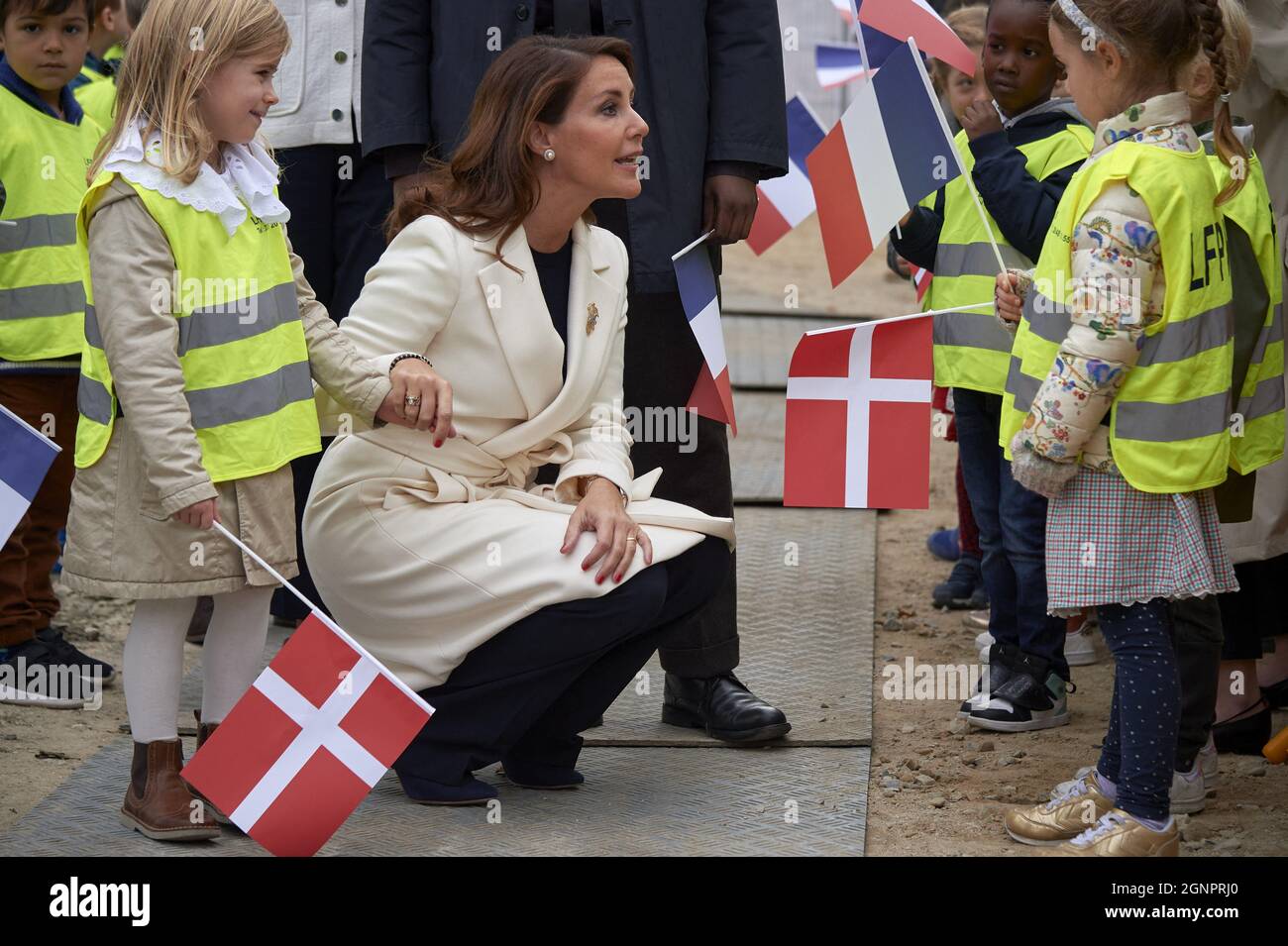 27th Sept 2021, Copenhagen, Denmark. Princess Marie of Denmark makes the first sod for Prince Henrik's School's (Lycee Francais Prince Henrik) new buildings in Frederiksberg, Copenhagen, Denmark, on September 27, 2021. Prins Henriks Skole is an international school with 800 students with about 40 different nationalities aged 3-18 years. Photo by Stefan Lindblom/Stella Pictures/ABACAPRESS.COM Credit: Abaca Press/Alamy Live News Stock Photo