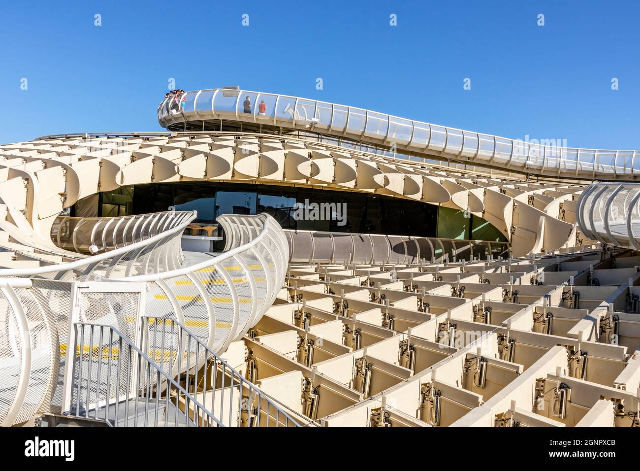 Architectural detail of Setas de Sevilla - wooden roof with walkways on the top with amazing panoramic view of the city, Seville, Andalusia, Spain Stock Photo