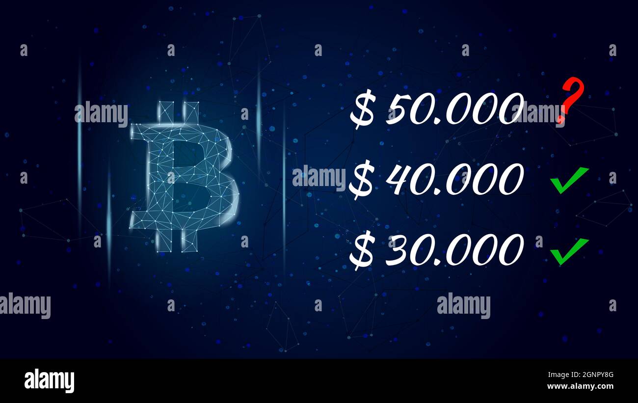 Can Bitcoin BTC hit 50000 dollars polygonal cryptocurrency token symbol and  question mark next to the price, coin icon on dark background. Vector illu  Stock Vector Image & Art - Alamy