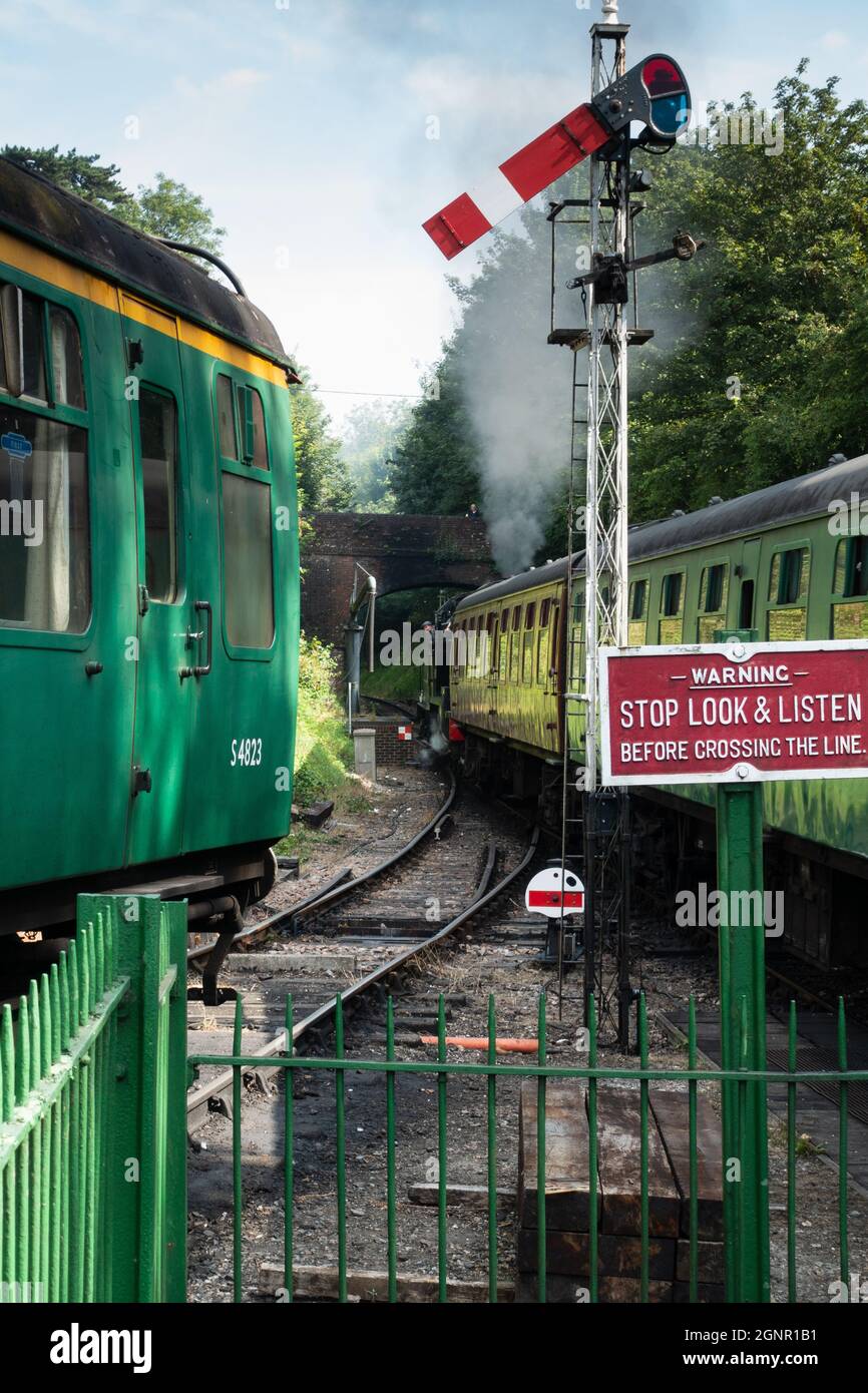 black 5 locomotive departing from alresford station Watercress Line Hampshire England UK Stock Photo