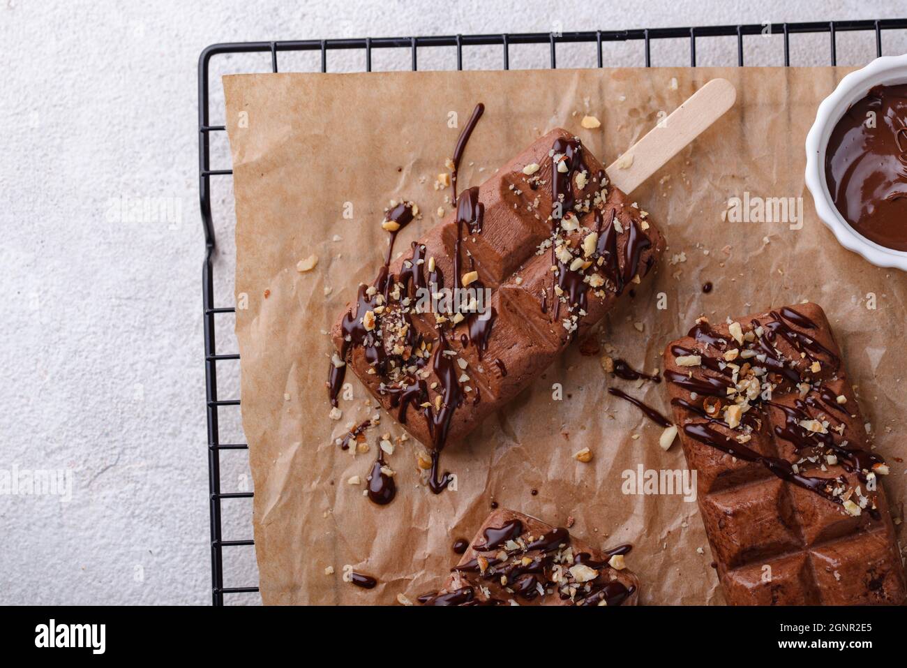 Chocolate ice cream popsicle with nut Stock Photo