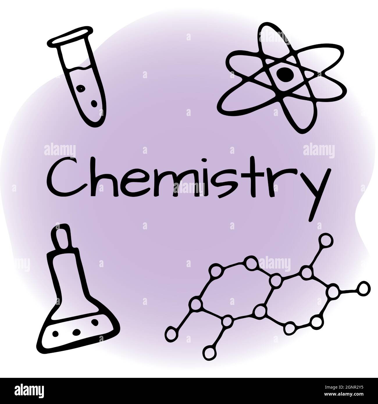 Hand drawn chemistry design set. Doodle style vector illustration isolated on color background. Stock Vector