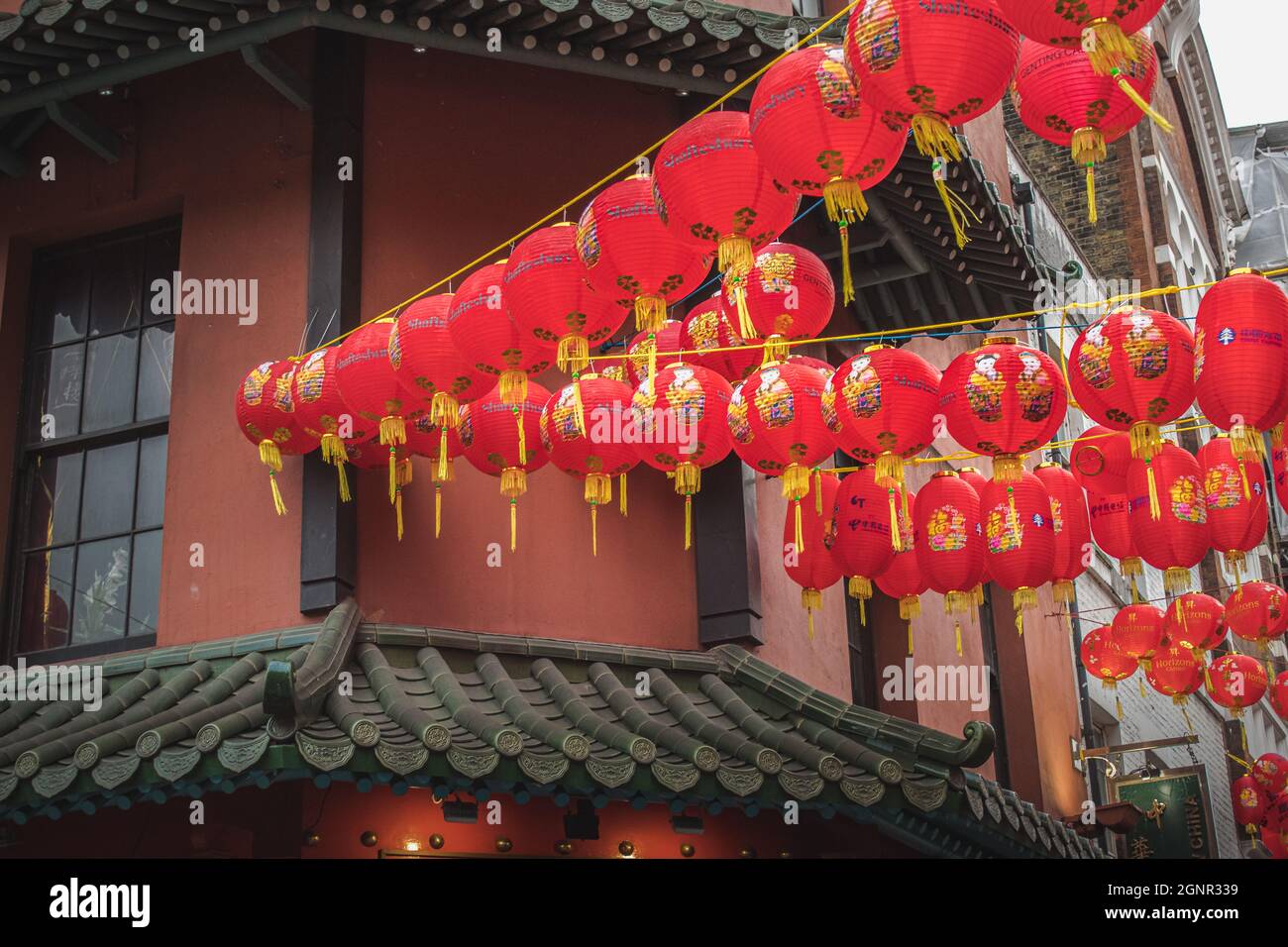 Chinese new year building decoration from London China town Stock Photo