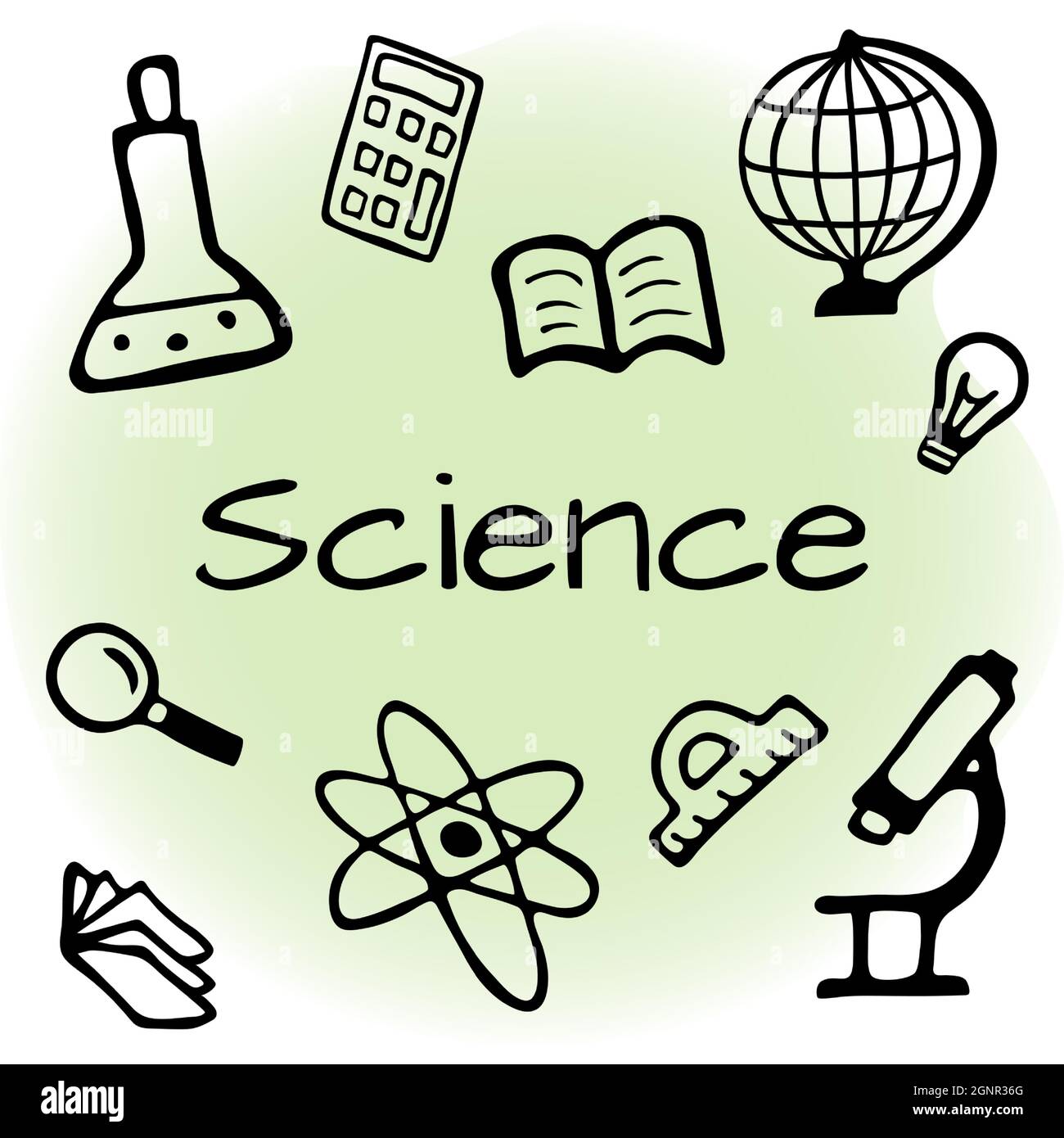Hand drawn science design set. Doodle style vector illustration isolated on color background. Stock Vector