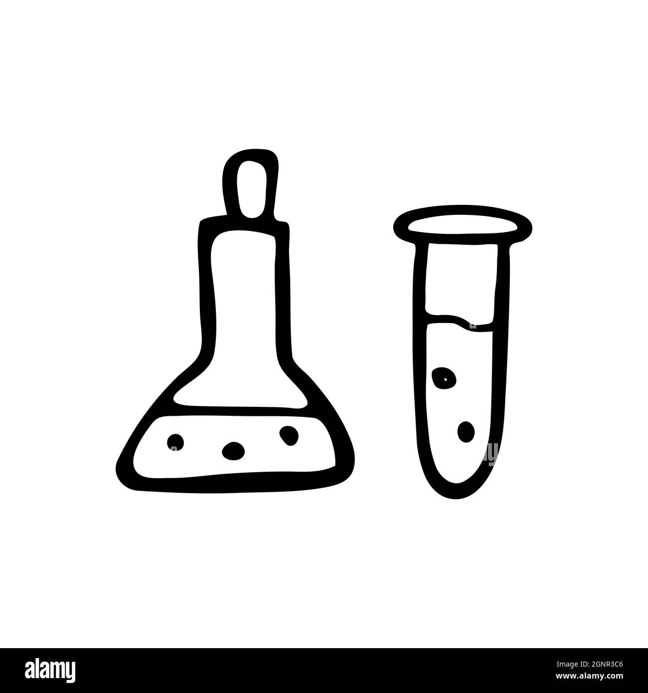 Hand drawn doodle style test tube in vector. Isolated illustration on white background. For interior design, wallpaper, packaging, poster Stock Vector