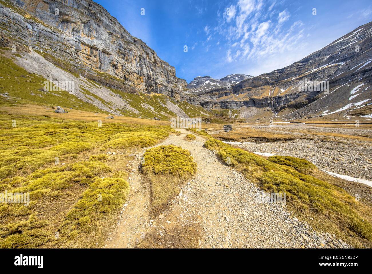 Track in Ordesa valley canyon in Early April. This is a classic walk in the Spanish Pyrenees